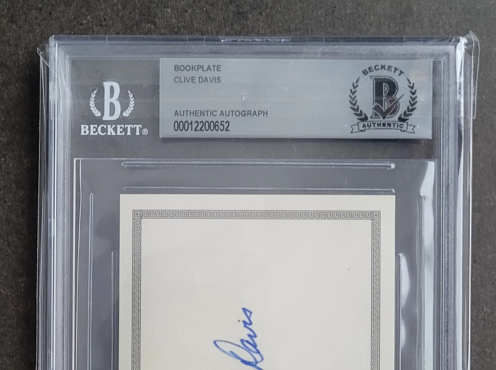 CLIVE DAVIS SIGNED BOOKPLATE BECKETT BAS COA SLABBED PRDUCER AUTOGRAPHED RARE, image 3