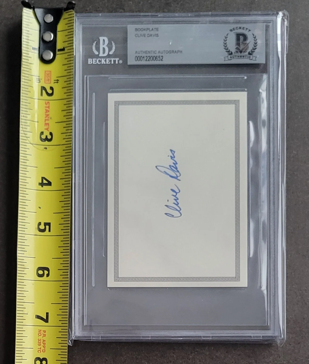CLIVE DAVIS SIGNED BOOKPLATE BECKETT BAS COA SLABBED PRDUCER AUTOGRAPHED RARE, image 4