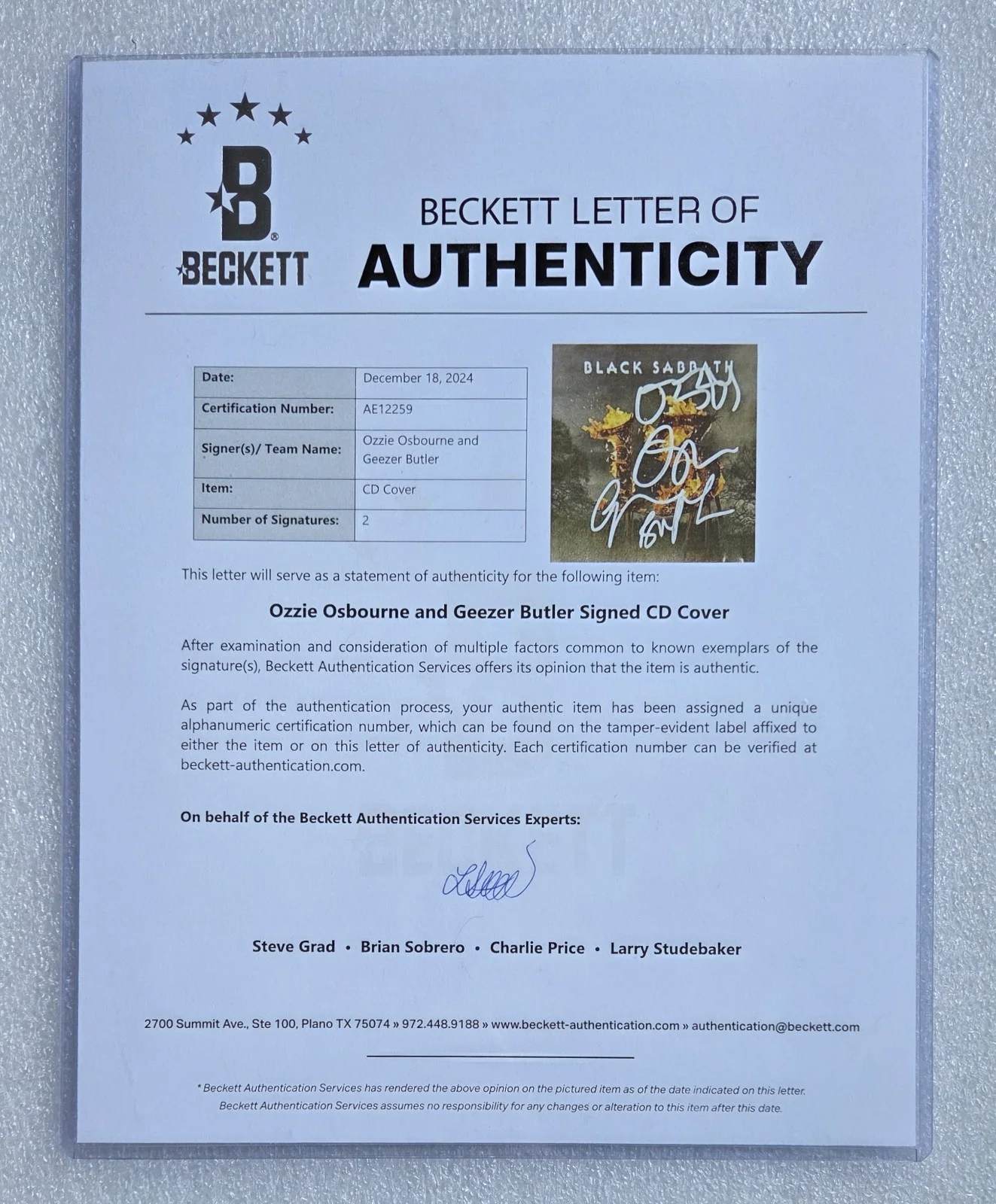 OZZY GEEZER BLACK SABBATH SIGNED CD BECKETT LOA BAS COA AUTOGRAPHED OSBOURNE, изображение 4