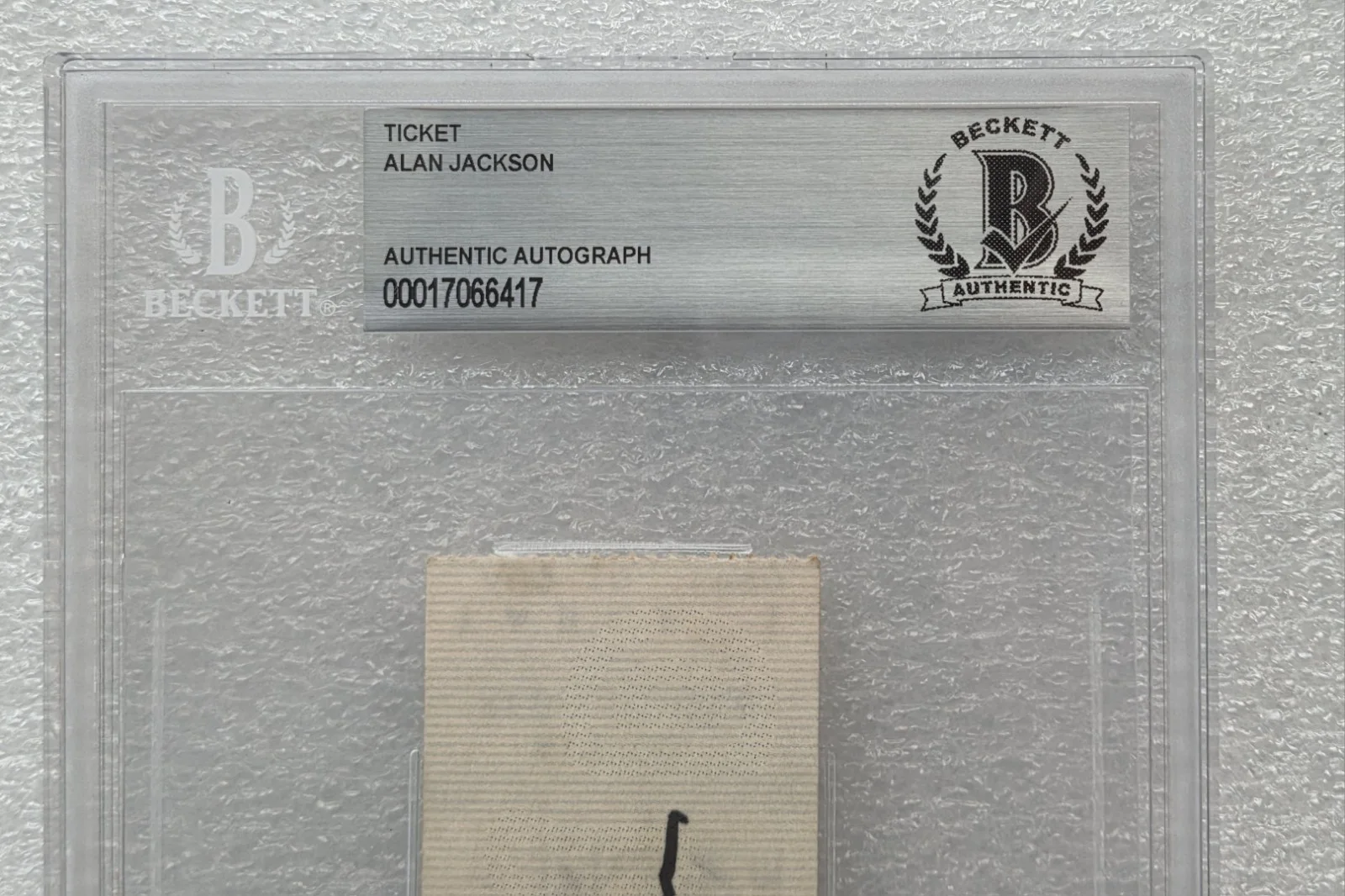ALAN JACKSON SIGNED TICKET BECKETT BAS COA AUTOGRAPHED SLABBED SLAB 1990 STUB, image 2