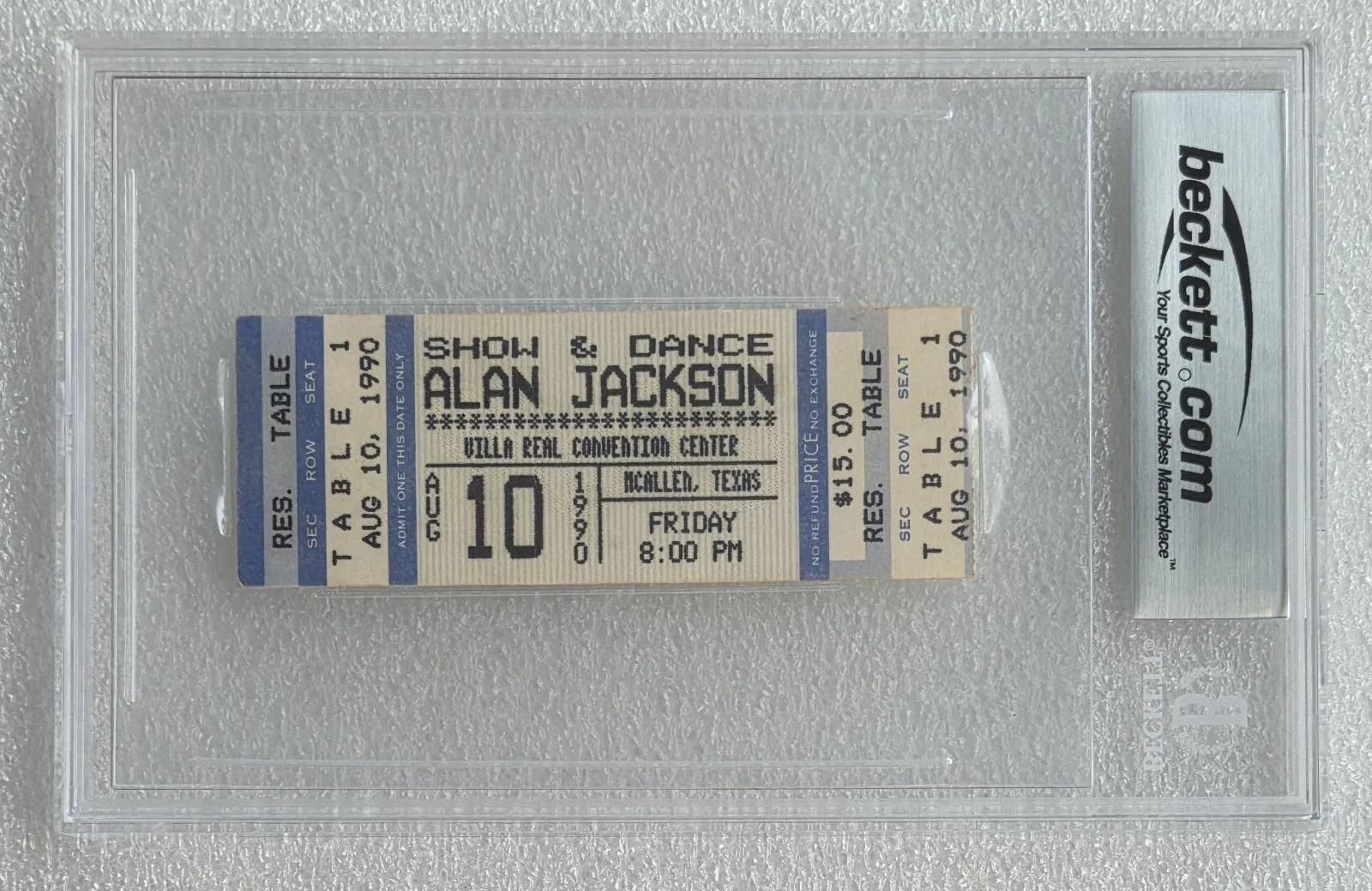 ALAN JACKSON SIGNED TICKET BECKETT BAS COA AUTOGRAPHED SLABBED SLAB 1990 STUB, image 3