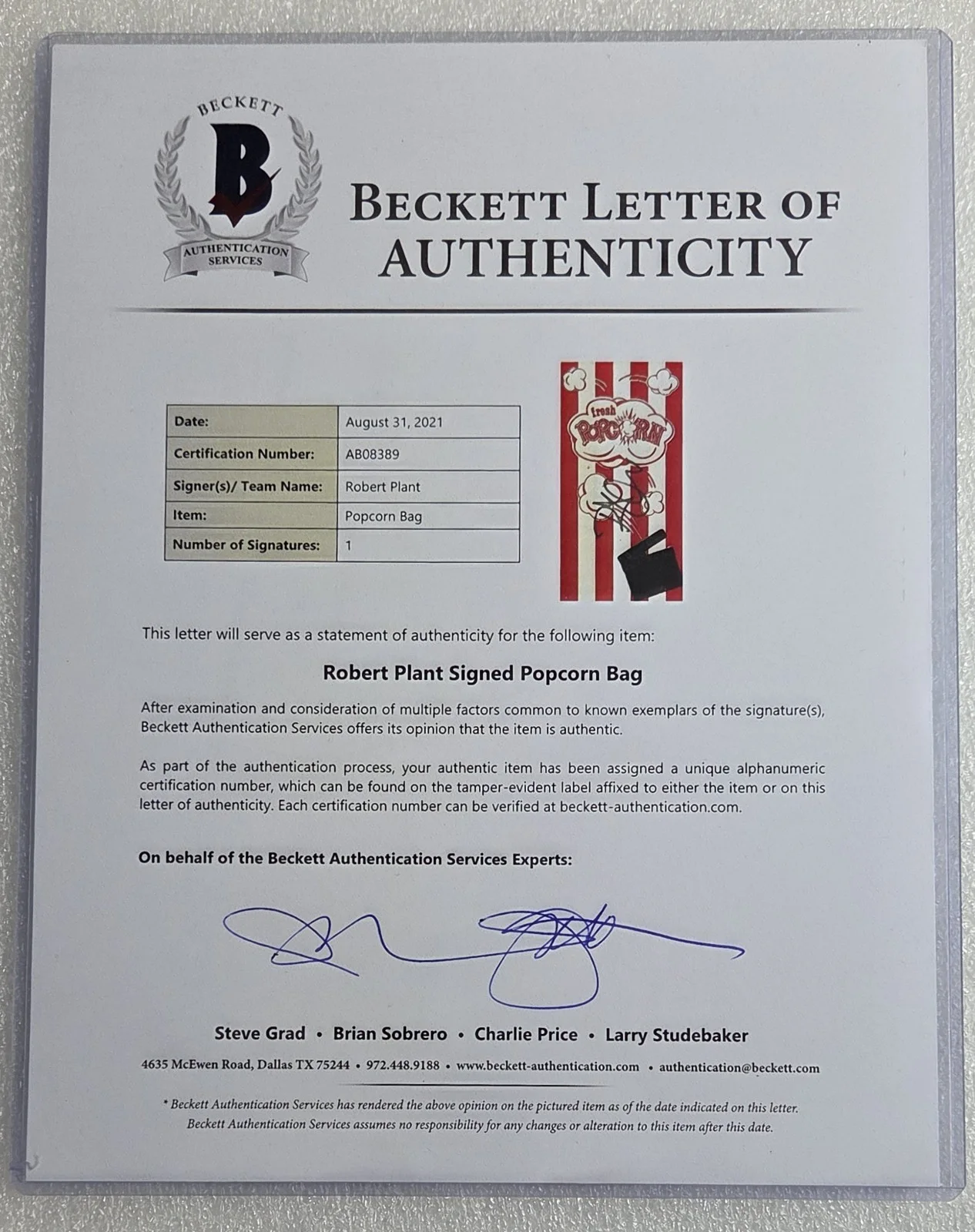 ROBERT PLANT SIGNED BECKETT BAS LOA COA LED ZEPPELIN AUTOGRAPHED FULL LETTER, image 3