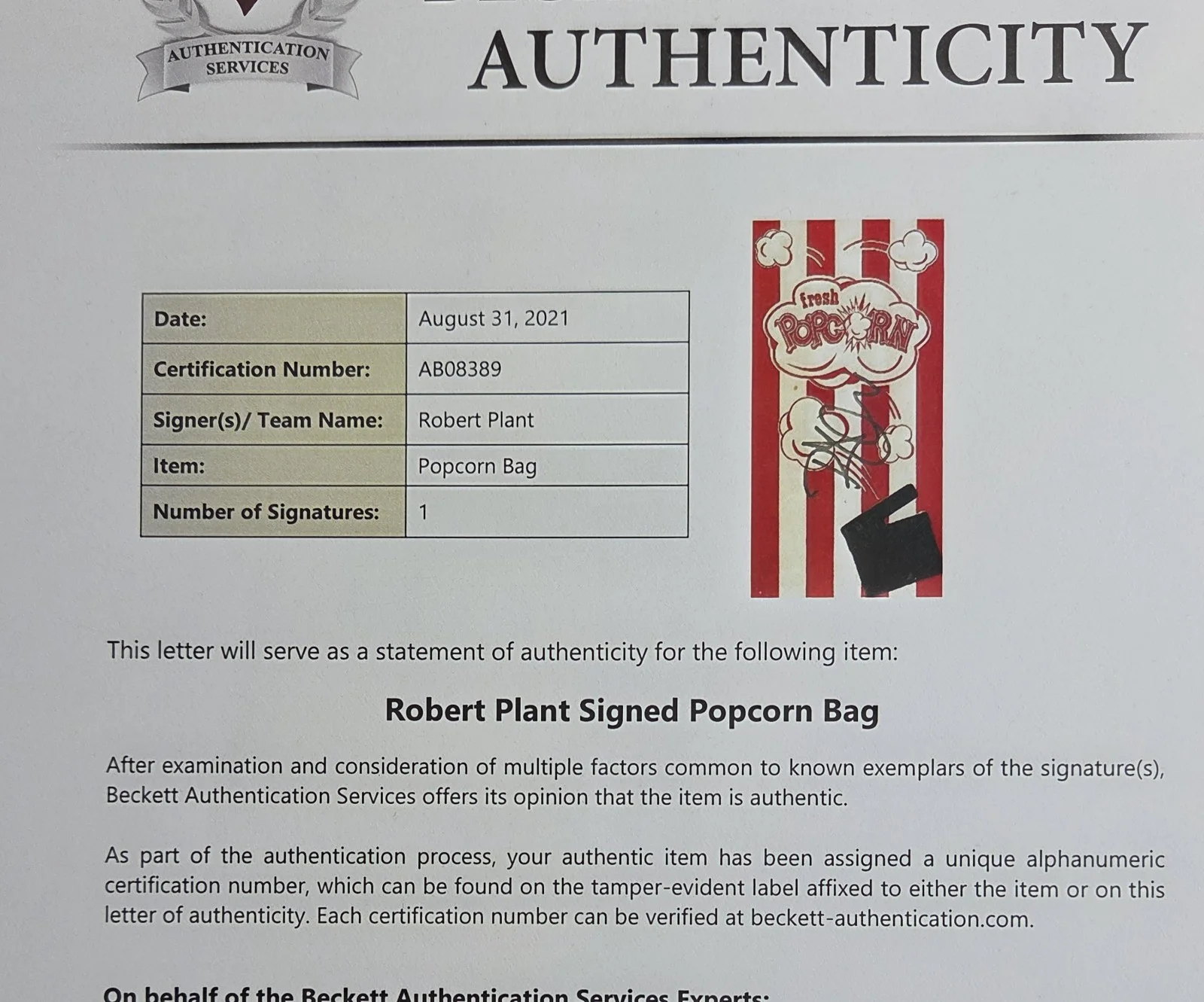 ROBERT PLANT SIGNED BECKETT BAS LOA COA LED ZEPPELIN AUTOGRAPHED FULL LETTER, image 4