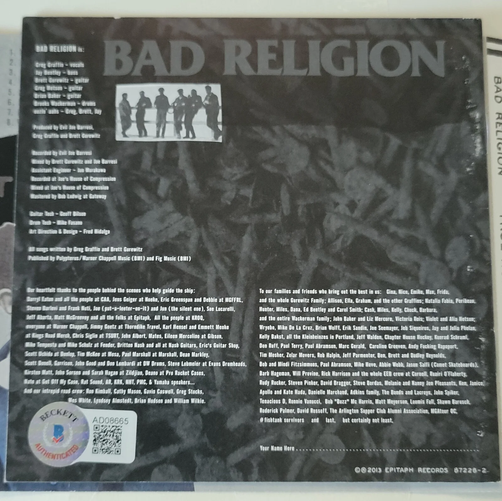 BAD RELIGION AUTOGRAPHED BECKETT COA LOA BAS CD MUSIC DISPLAY SIGNED MUSIC BAND, изображение 5