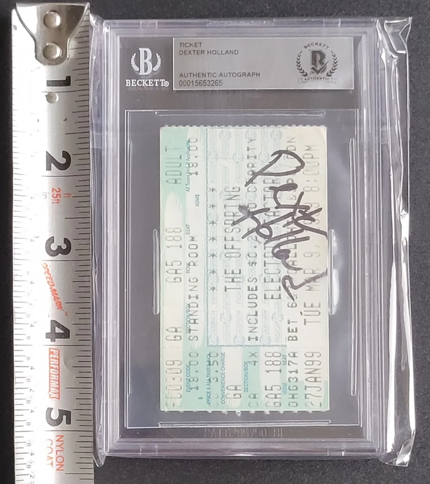 DEXTER HOLLAND SIGNED SLABBED BECKETT BAS COA AUTOGRAPHED THE OFFSPRING TICKET, изображение 3