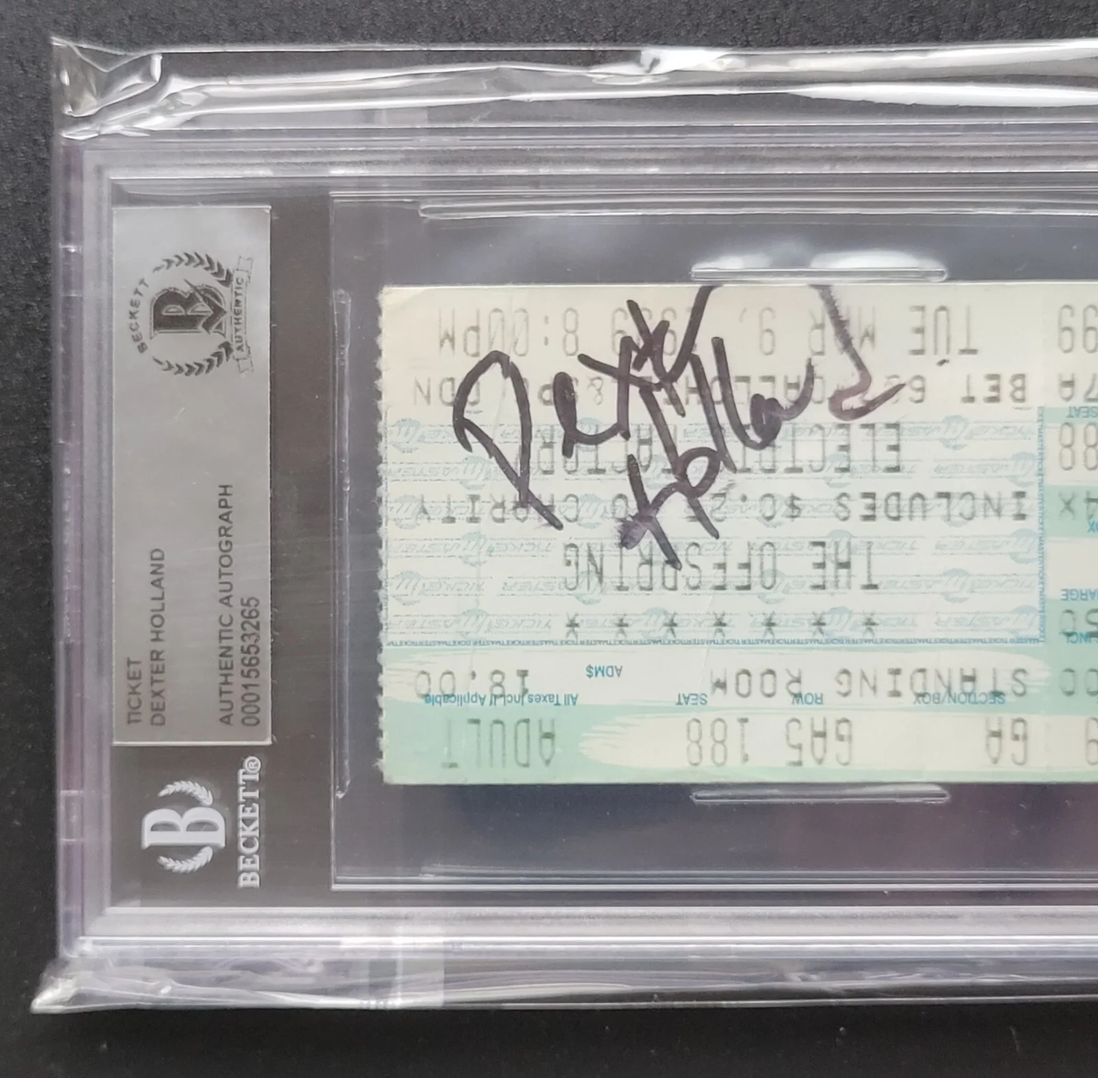 DEXTER HOLLAND SIGNED SLABBED BECKETT BAS COA AUTOGRAPHED THE OFFSPRING TICKET, изображение 4
