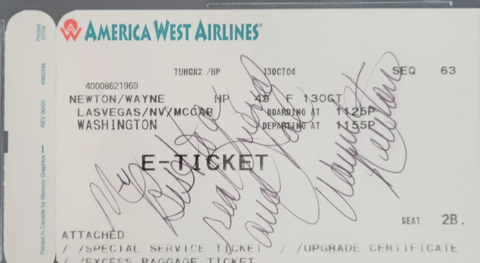 WAYNE NEWTON SIGNED SLABBED BECKETT BAS COA AIRLINE TICKET MUSIC AUTOGRAPHED, image 2