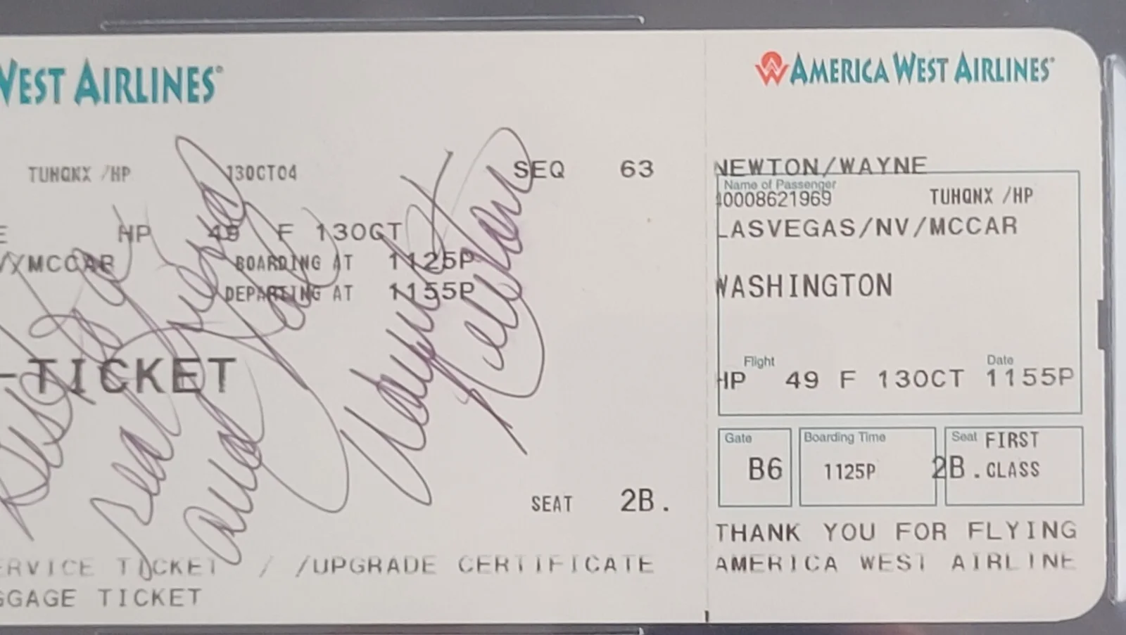 WAYNE NEWTON SIGNED SLABBED BECKETT BAS COA AIRLINE TICKET MUSIC AUTOGRAPHED, image 4