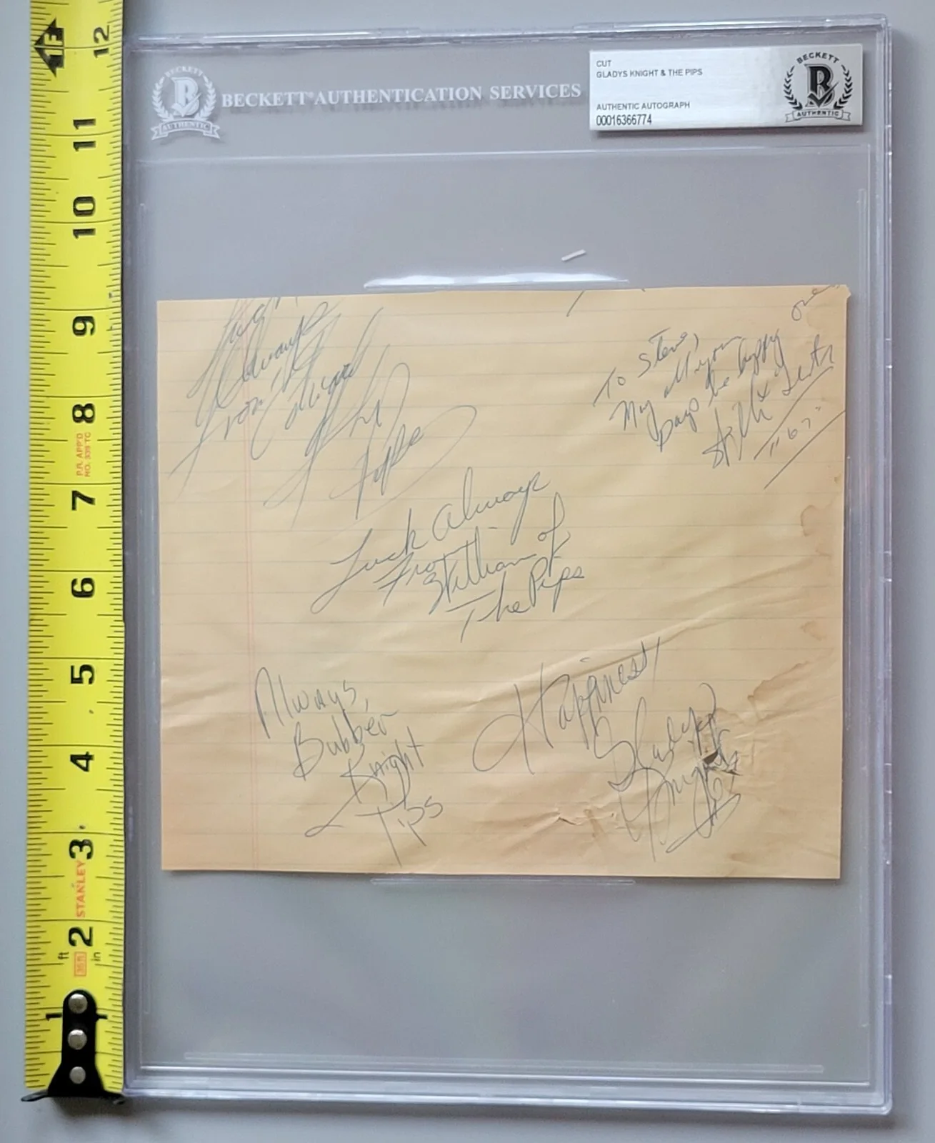 GLADYS KNIGHT & THE PIPS SIGNED SLAB BECKETT BAS COA AUTOGRAPHED CUT SOUL MUSIC, image 2