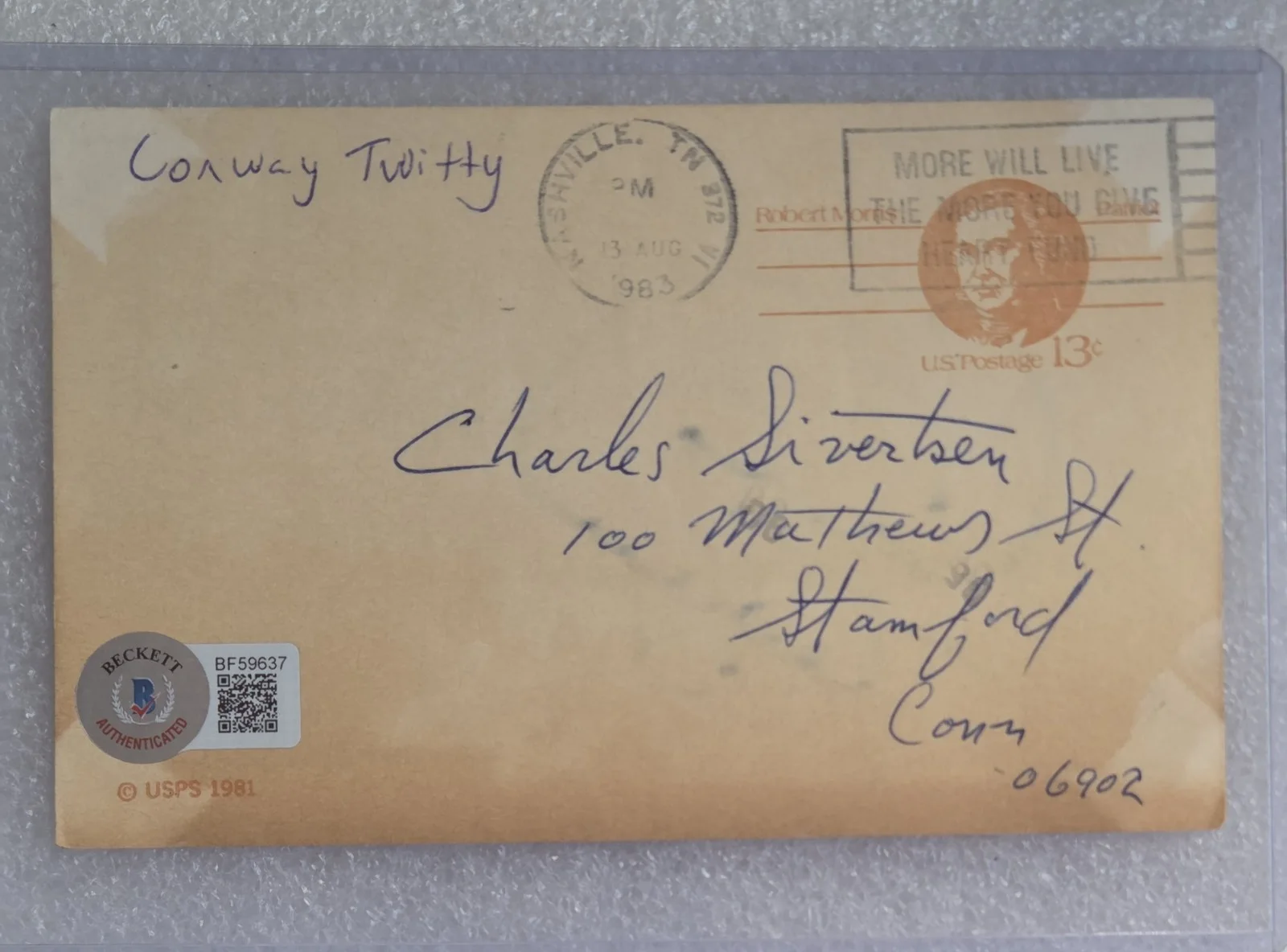 CONWAY TWITTY SIGNED POSTCARD BECKETT BAS COA COUNTY MUSIC SINGER AUTOGRAPHED, image 4