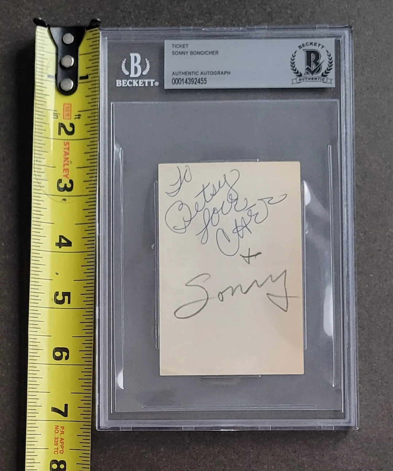 SONNY & CHER SIGNED 1963 TICKET BECKETT BAS COA SLABBED SINGER AUTOGRAPHED RARE, изображение 3