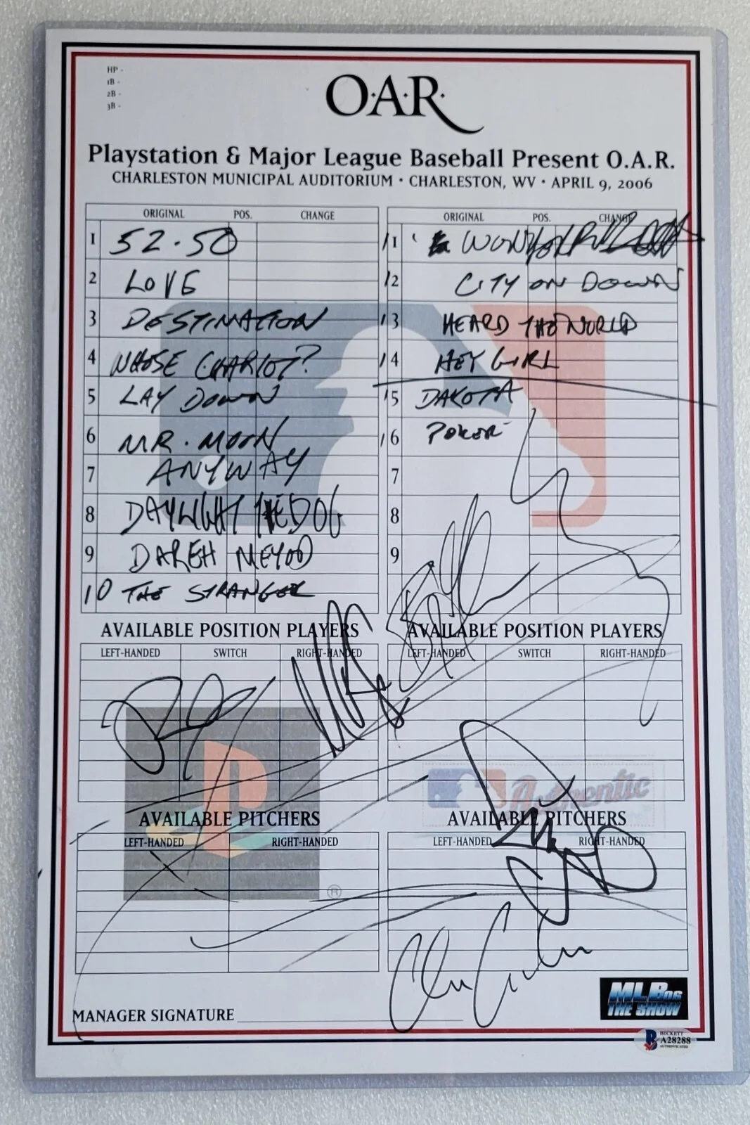 O.A.R. BAND AUTOGRAPHED BECKETT BAS LOA COA SIGNED ROCK MLB CERTIFIED POSTER, изображение 2