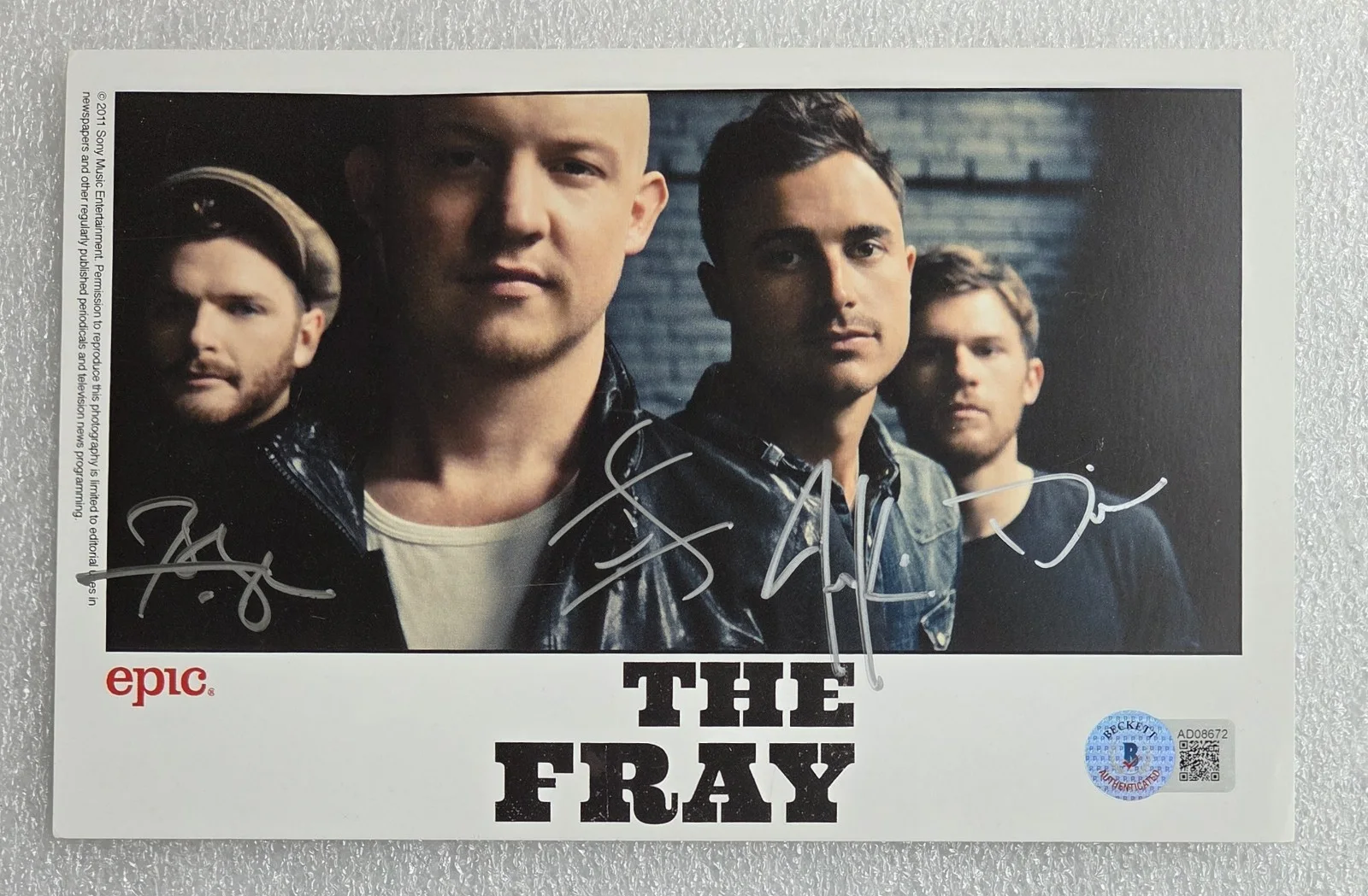 THE FRAY SIGNED PHOTO BECKETT LOA BAS COA FULL LETTER AUTOGRAPHED BAND, изображение 2