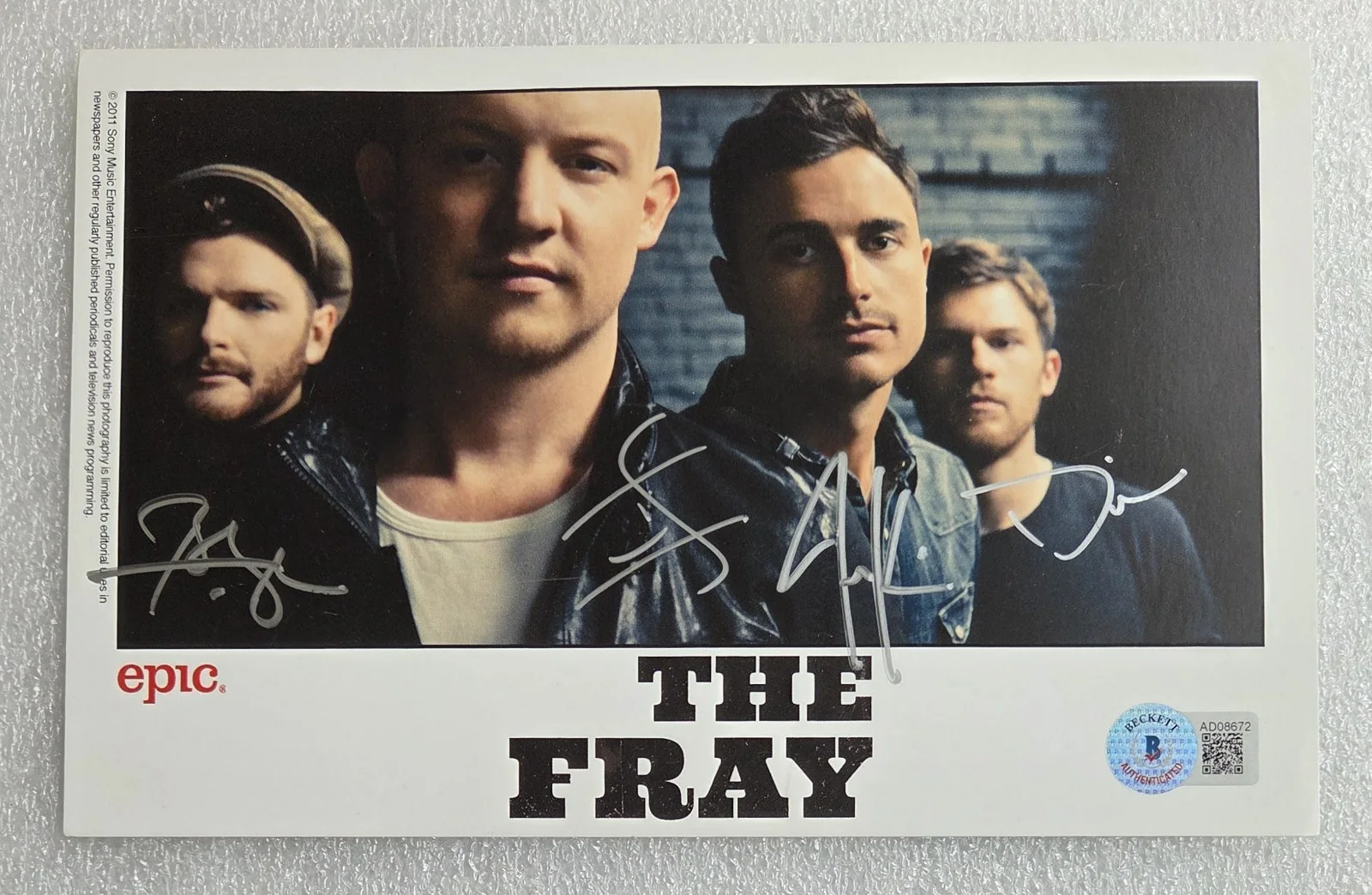 THE FRAY SIGNED PHOTO BECKETT LOA BAS COA FULL LETTER AUTOGRAPHED BAND, изображение 3