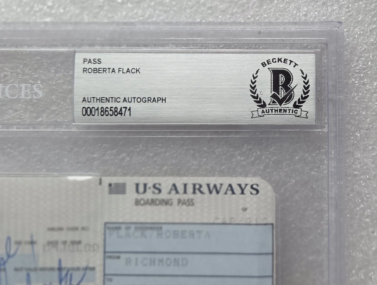 ROBERTA FLACK SIGNED SLABBED BECKETT BAS COA AUTOGRAPHED AIRLINE TICKET BOARDING, image 3
