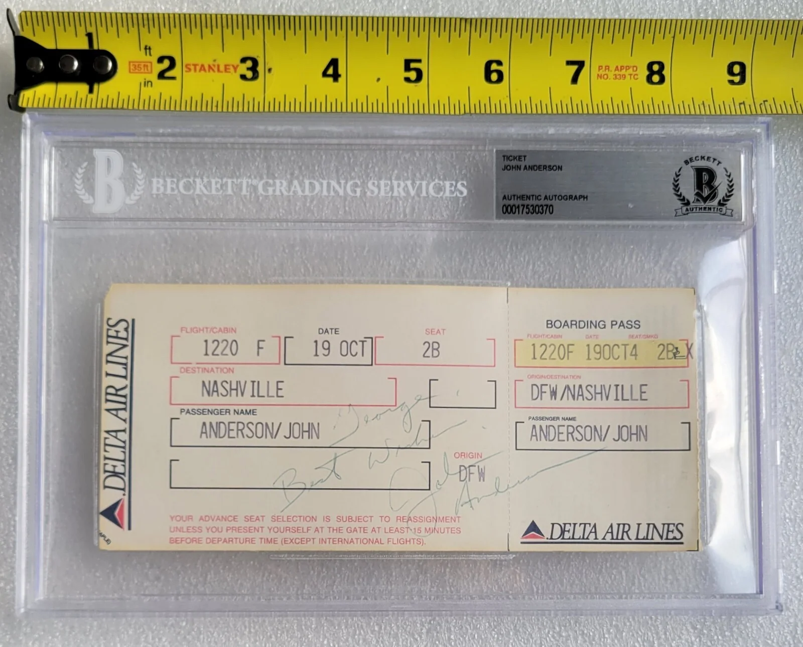 JOHN ANDERSON SIGNED TICKET BECKETT BAS BGS COA AUTOGRAPHED SLABBED COUNTRY, изображение 3