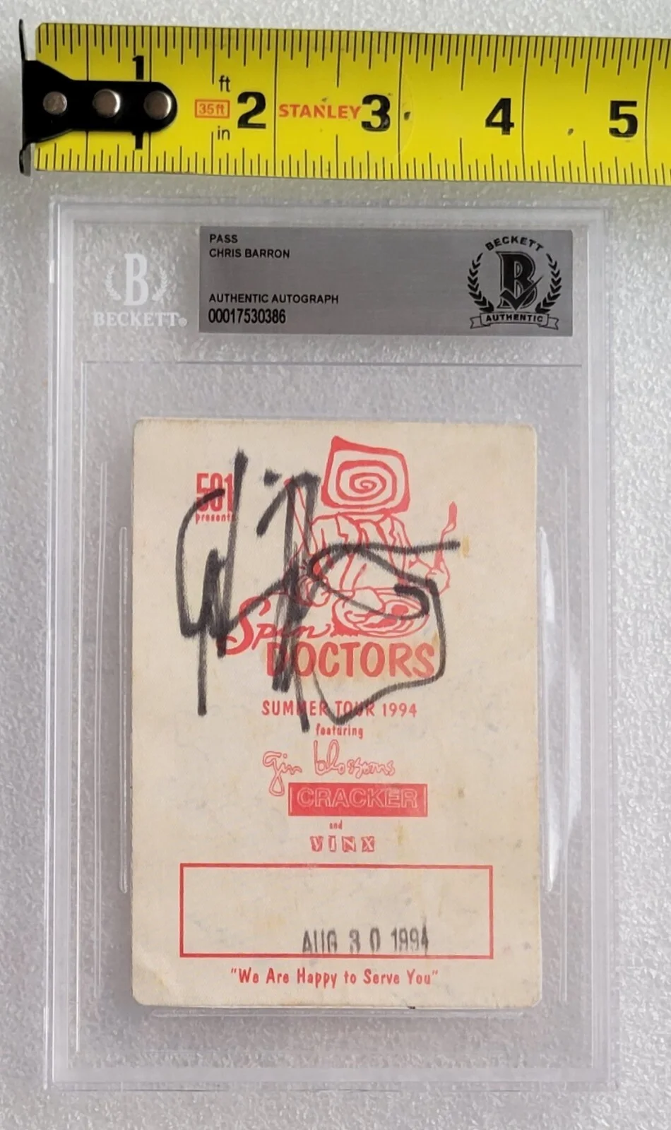 CHRIS BARRON SIGNED BECKETT BAS BGS COA AUTOGRAPHED SLABBED SPIN DOCTORS 1994, image 3