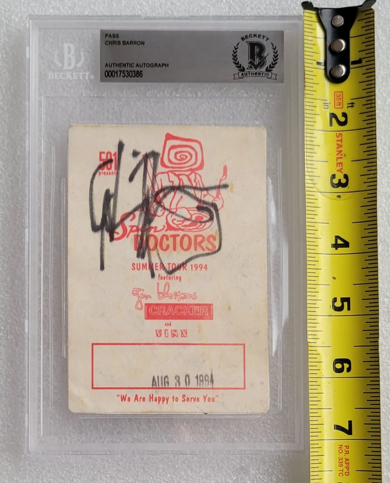 CHRIS BARRON SIGNED BECKETT BAS BGS COA AUTOGRAPHED SLABBED SPIN DOCTORS 1994, image 4