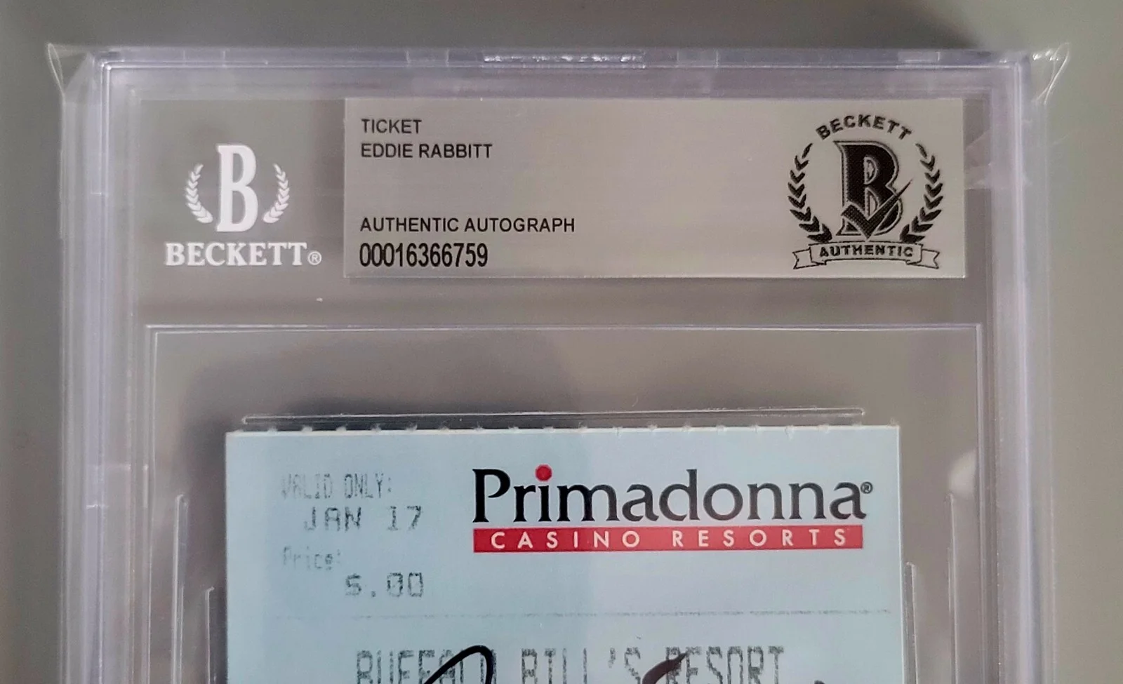 EDDIE RABBITT BAS BECKETT COA SLABBED TICKET SIGNED COUNTRY MUSIC AUTOGRAPHED, изображение 4