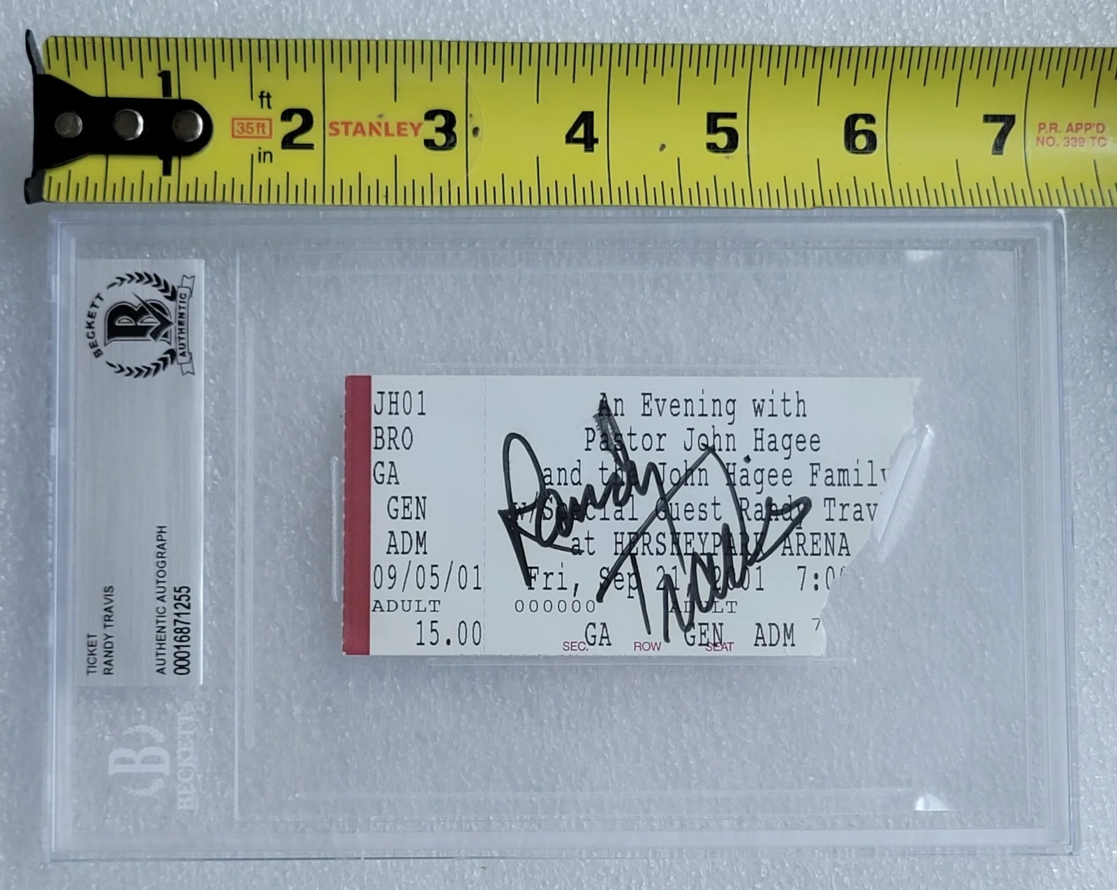 RANDY TRAVIS SIGNED TICKET STUB SLABBED BECKETT BAS COA AUTOGRAPHED MUSIC SINGER, image 2
