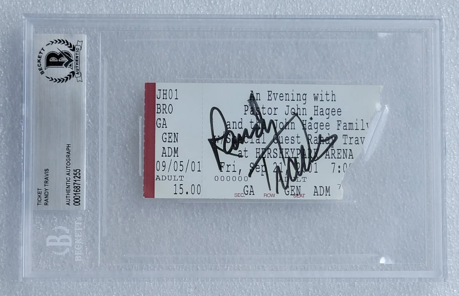 RANDY TRAVIS SIGNED TICKET STUB SLABBED BECKETT BAS COA AUTOGRAPHED MUSIC SINGER, image 3