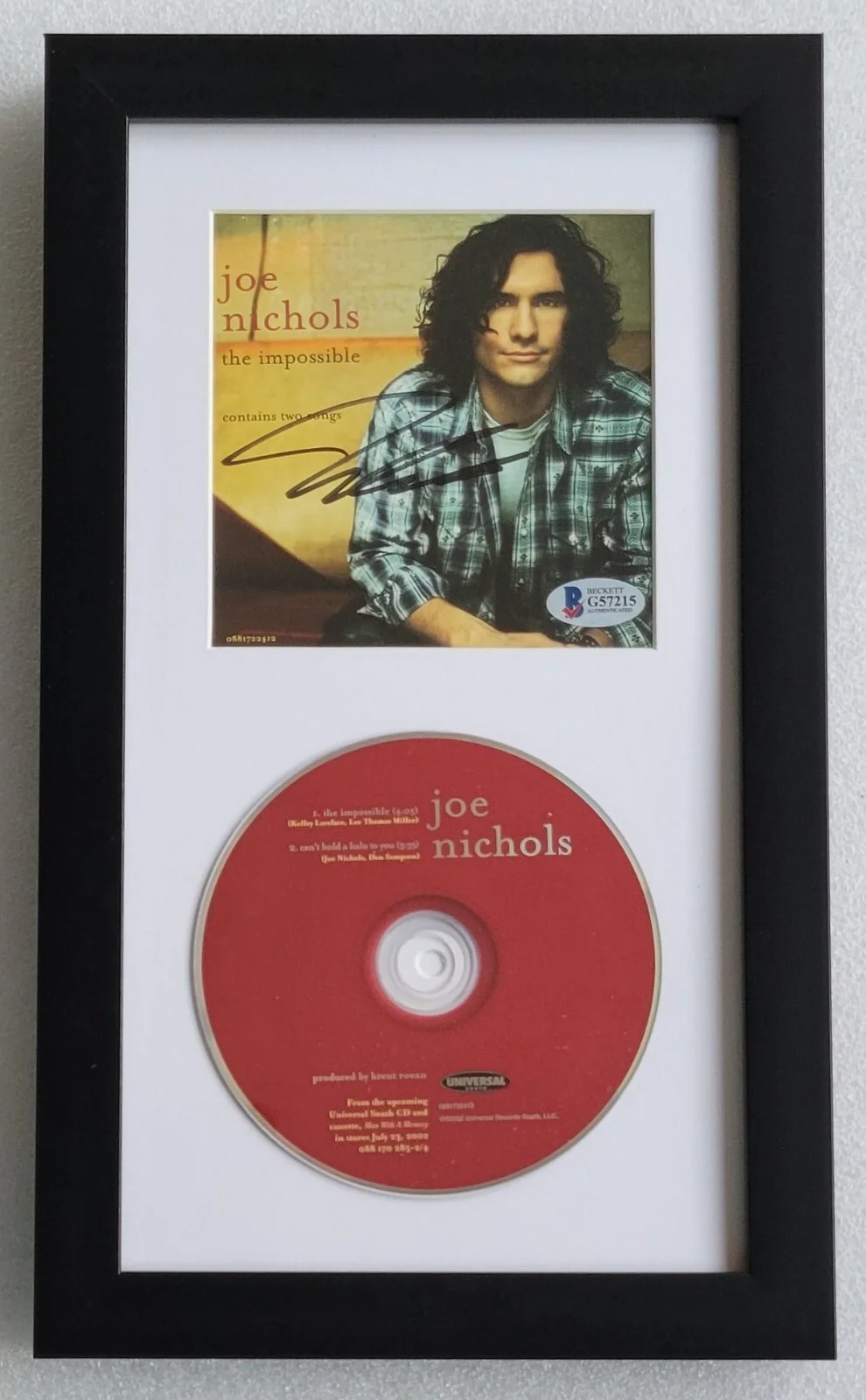 JOE NICHOLS AUTOGRAPHED BECKETT BAS COA SIGNED COUNTRY MUSIC SINGER CD DISPLAY, изображение 2