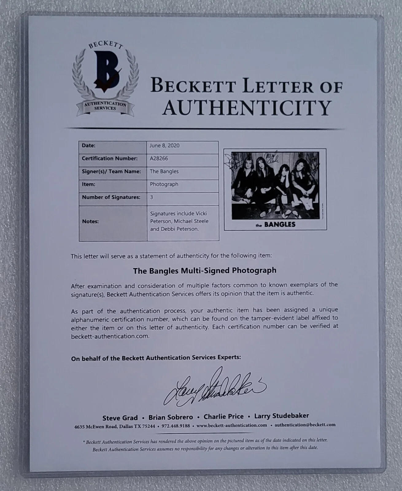 THE BANGLES SIGNED PROMO PHOTO BECKETT LOA BAS COA ROCK MUSIC BAND AUTOGRAPHED, изображение 4
