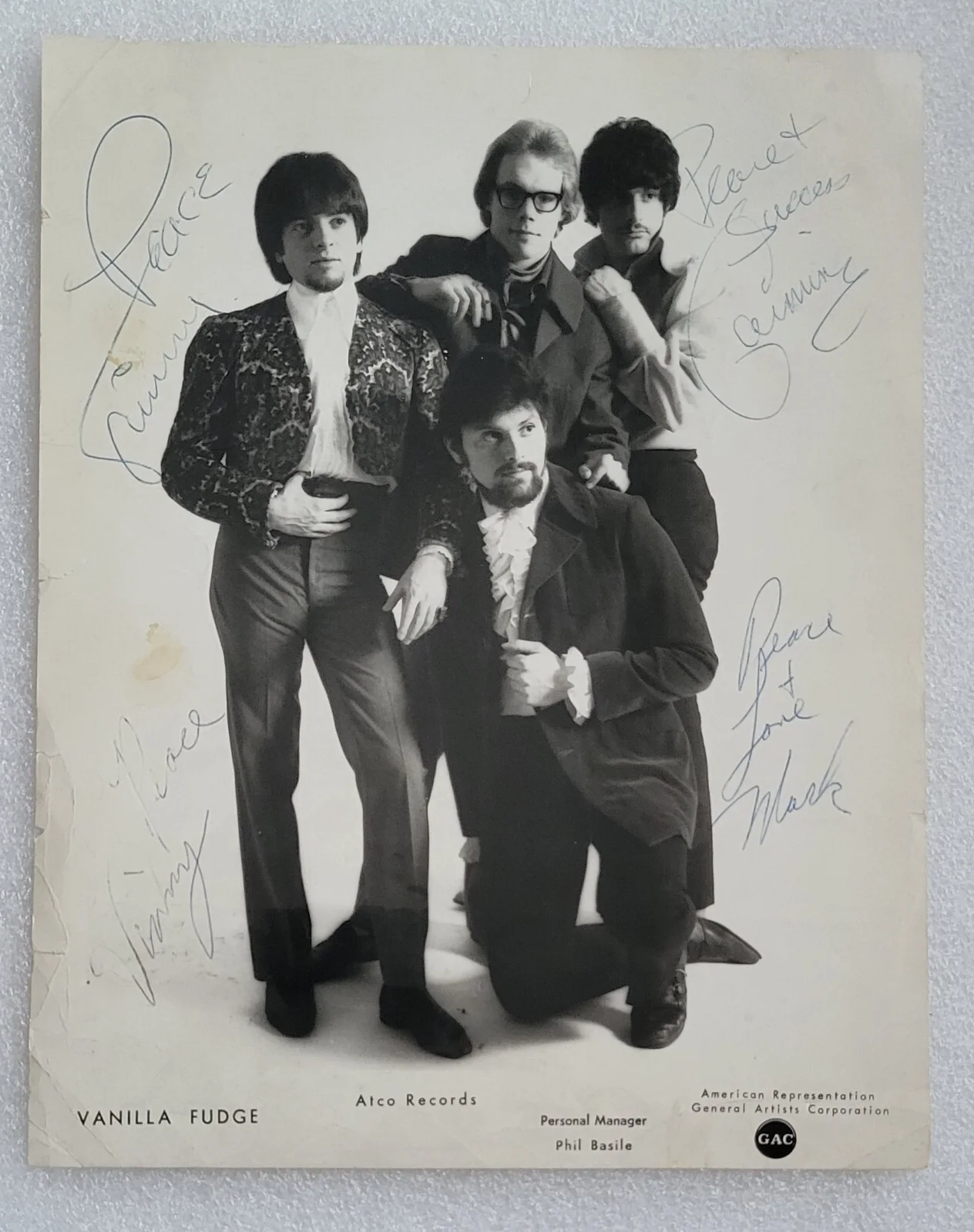 VANILLA FUDGE SIGNED VINTAGE PHOTO BECKETT LOA BAS PROMO COA AUTOGRAPHED BAND, изображение 2