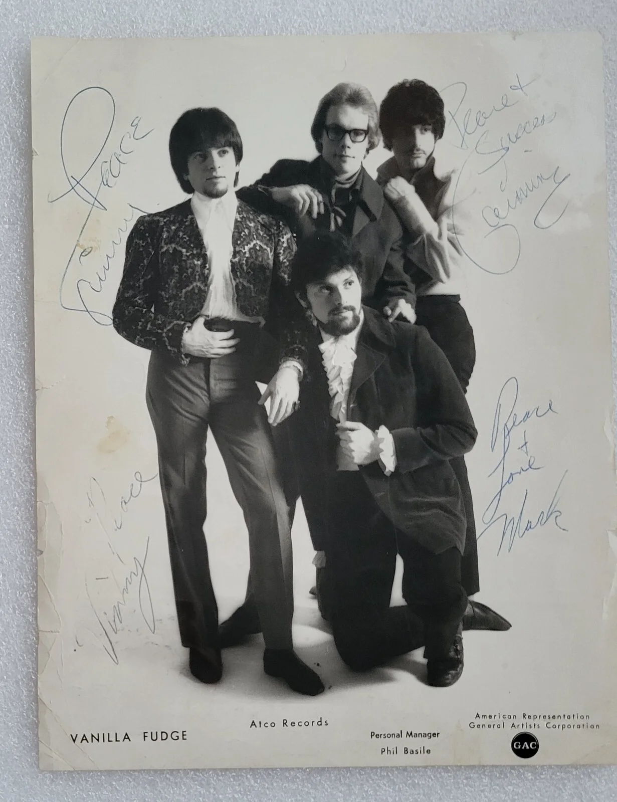 VANILLA FUDGE SIGNED VINTAGE PHOTO BECKETT LOA BAS PROMO COA AUTOGRAPHED BAND, изображение 4