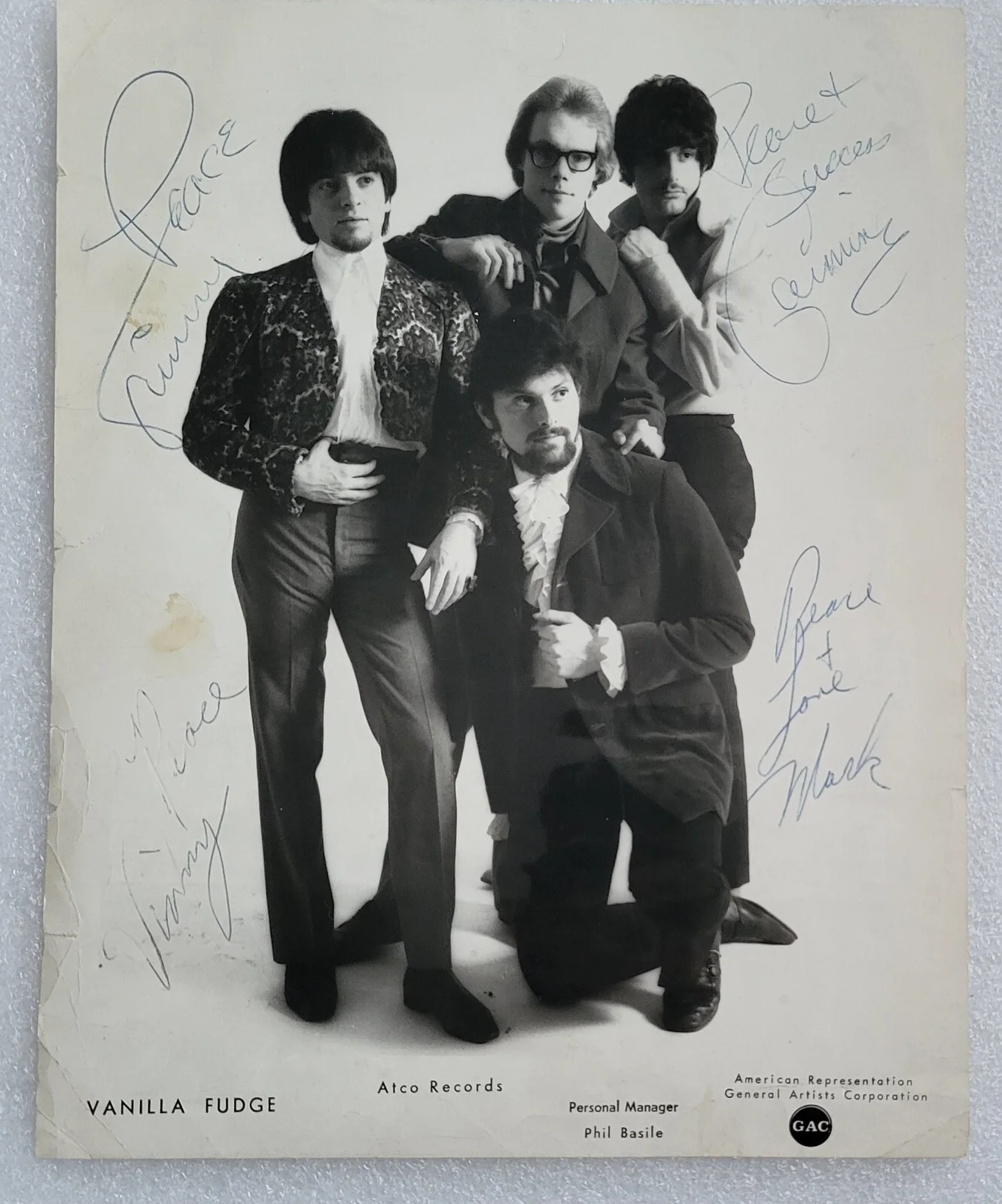 VANILLA FUDGE SIGNED VINTAGE PHOTO BECKETT LOA BAS PROMO COA AUTOGRAPHED BAND, изображение 5