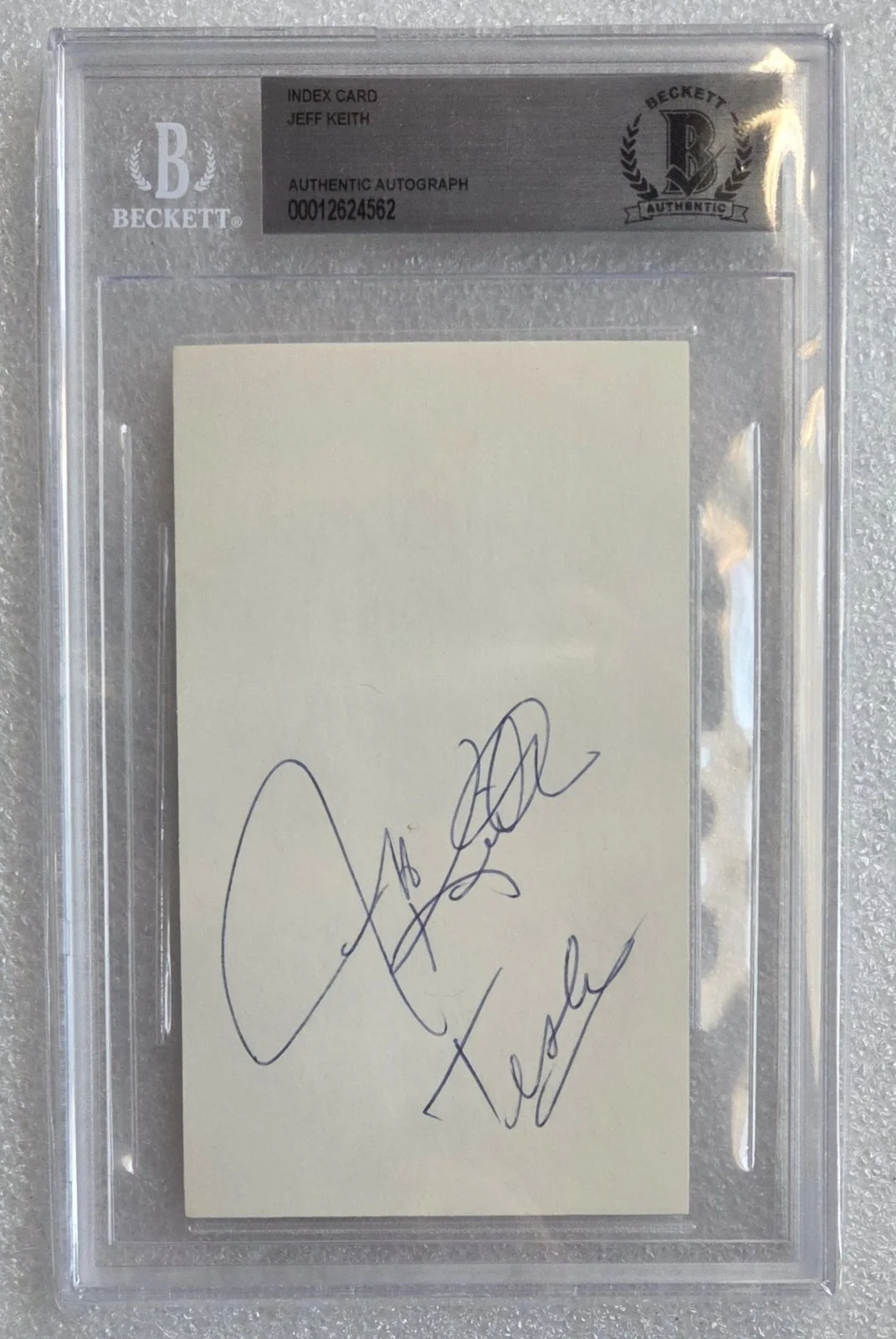 JEFF KEITH SIGNED INDEX CARD BECKETT BAS COA AUTOGRAPHED SLABBED TESLA BAND SLAB, image 3