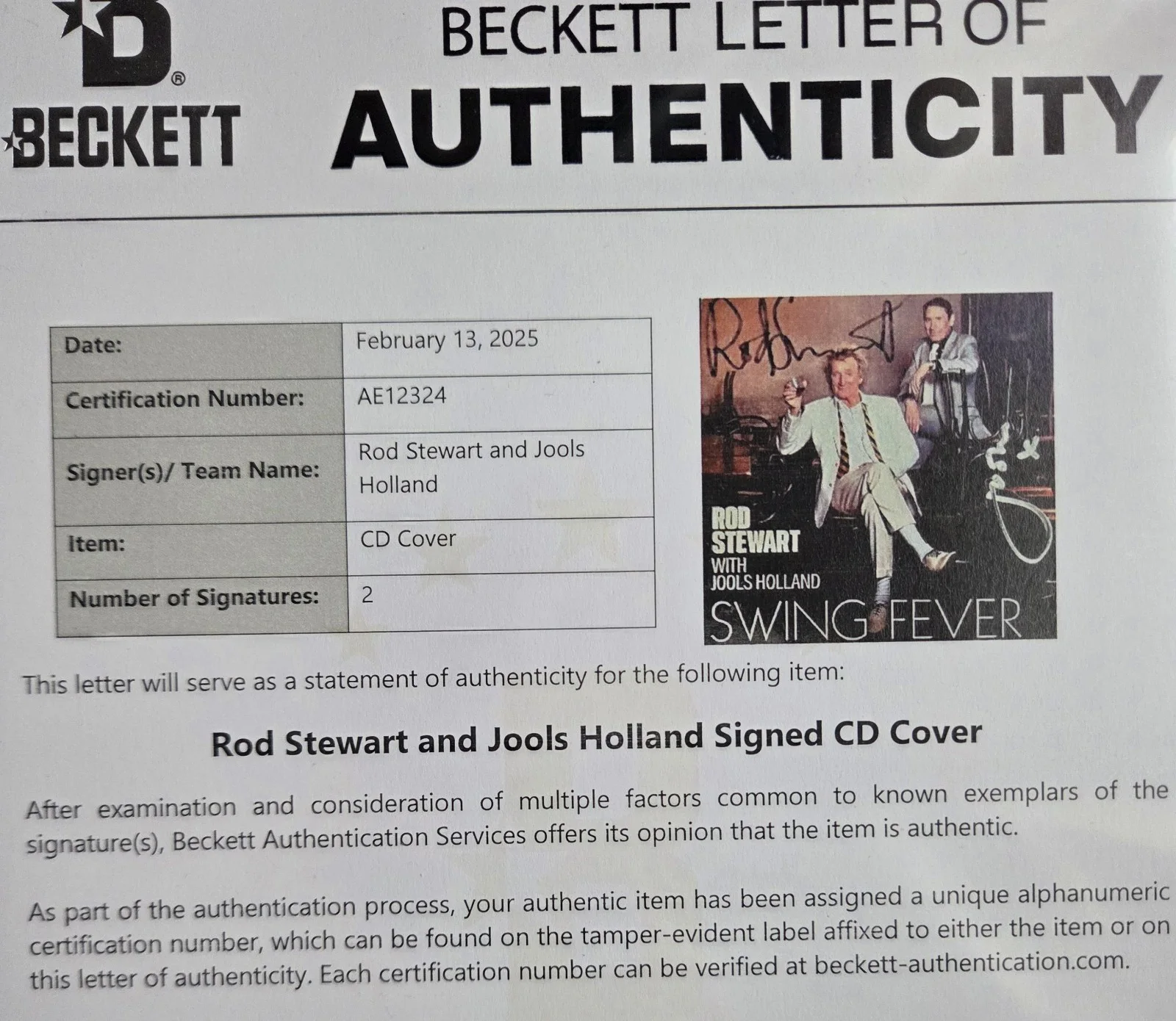ROD STEWART SIGNED CD DISPLAY BECKETT LOA BAS COA AUTOGRAPHED JOOLS PRESENT GIFT, image 5