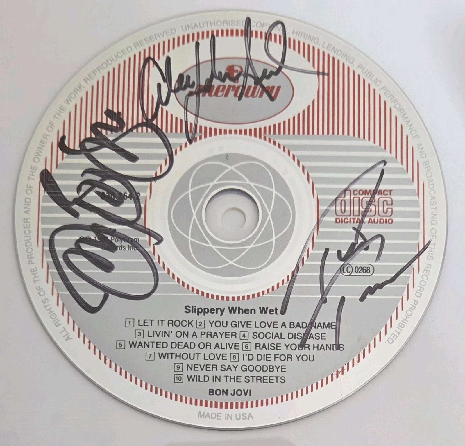 BON JOVI AUTOGRAPHED BECKETT BAS LOA COA BAND SIGNED MUSIC CD DISPLAY LETTER, изображение 4