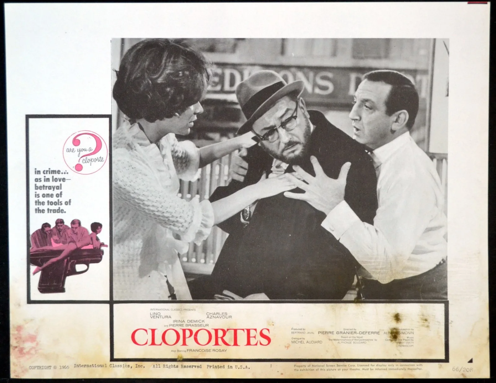CLOPORTES 1966 Lino Ventura, Charles Aznavour, Irina Demick 3 LOBBY CARDS, изображение 2