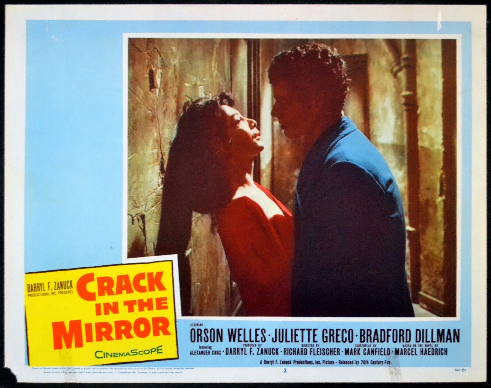 CRACK IN THE MIRROR 1960 Bradford Dillman, Juliette Gréco 3 LOBBY CARDS, image 2