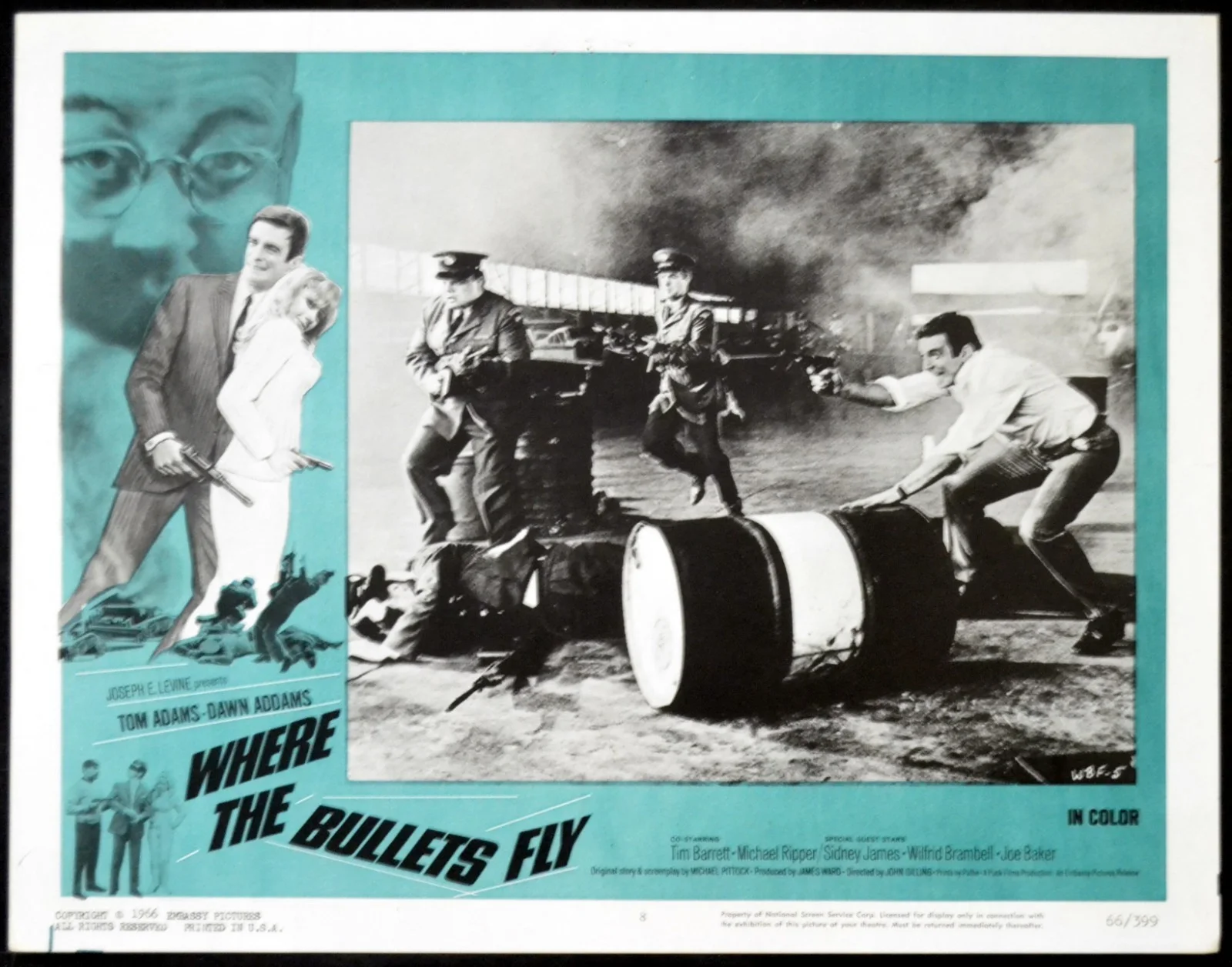 WHERE THE BULLETS FLY 1966 Tom Adams, Dawn Addams 2 LOBBY CARDS, изображение 2