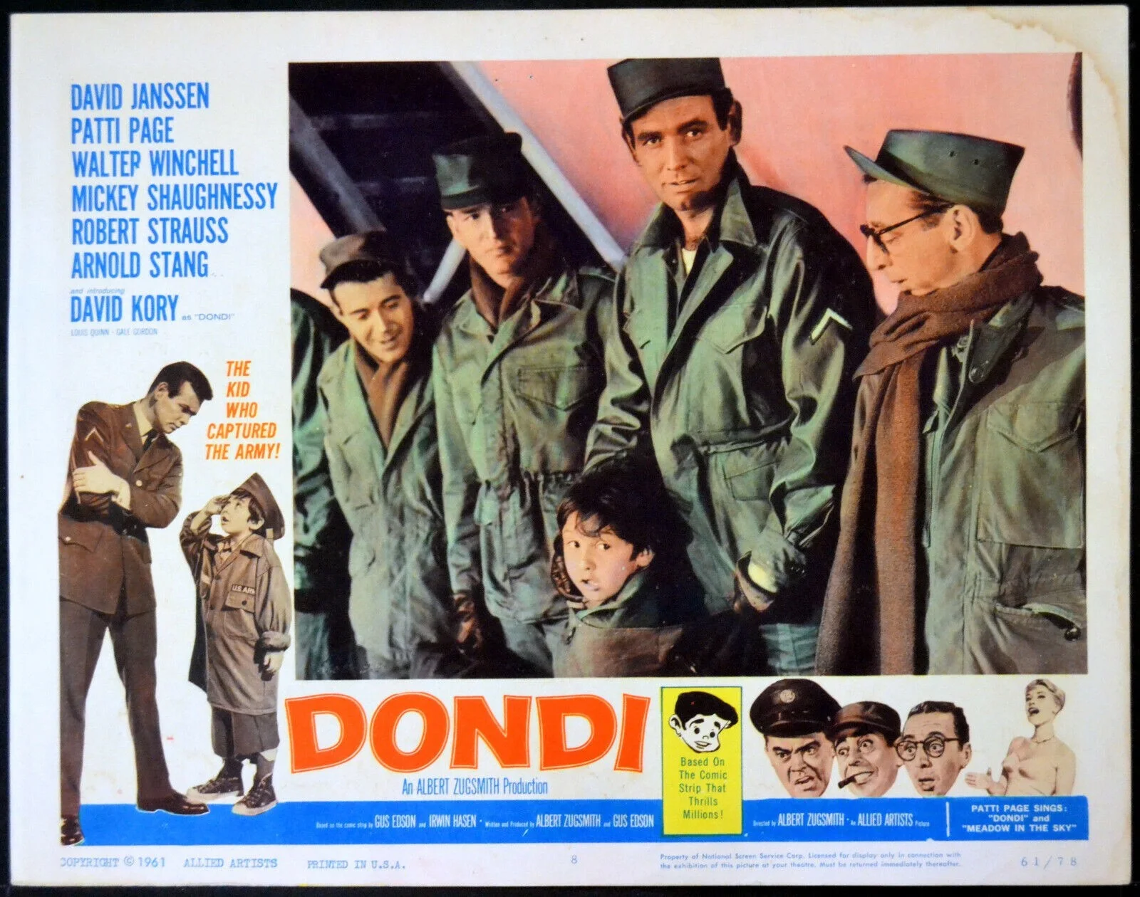 DONDI 1961 David Janssen, Robert Strauss, Arnold Stang 2 LOBBY CARDS, image 2
