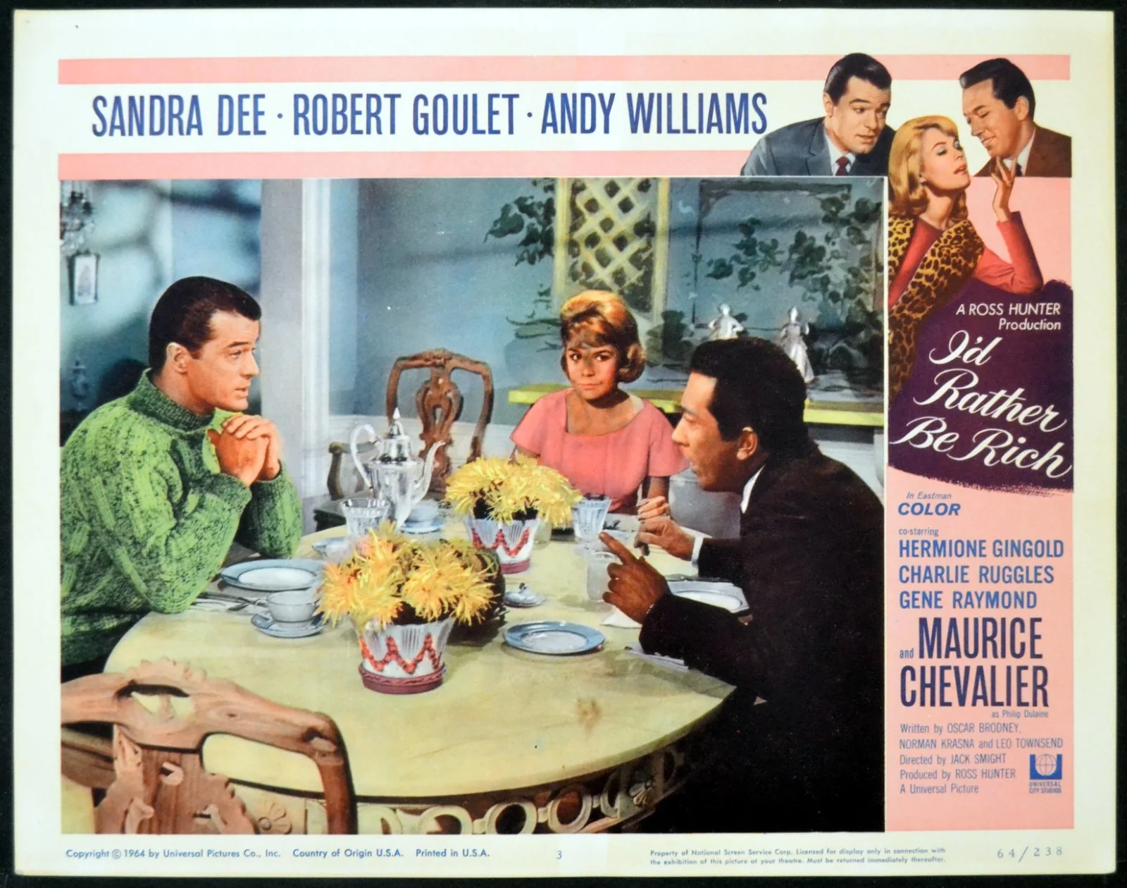 I’D RATHER BE RICH 1964 Sandra Dee, Robert Goulet, Andy Williams 5 LOBBY CARDS, изображение 3