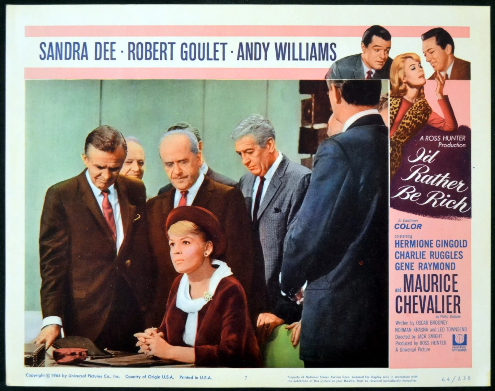 I’D RATHER BE RICH 1964 Sandra Dee, Robert Goulet, Andy Williams 5 LOBBY CARDS, изображение 5