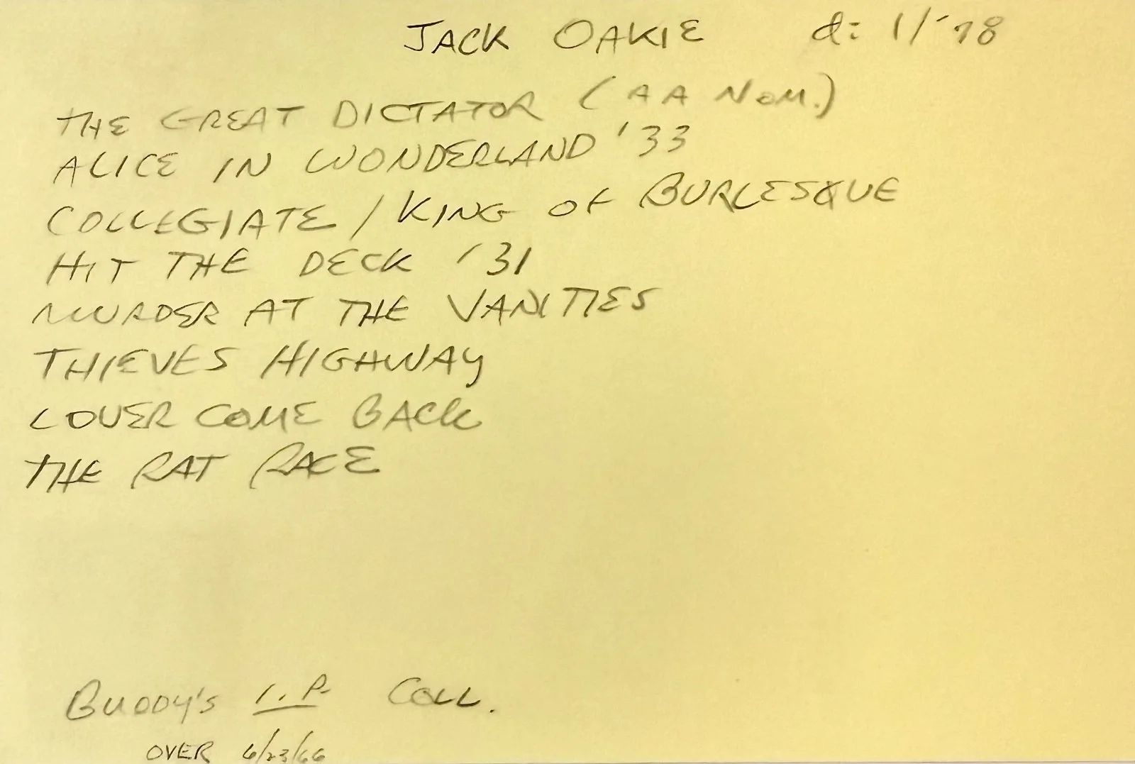 Jack Oakie — JACK OAKIE Signed Autographed 4x6 INDEX CARD Call of the Wild The Great Dictator, изображение 2