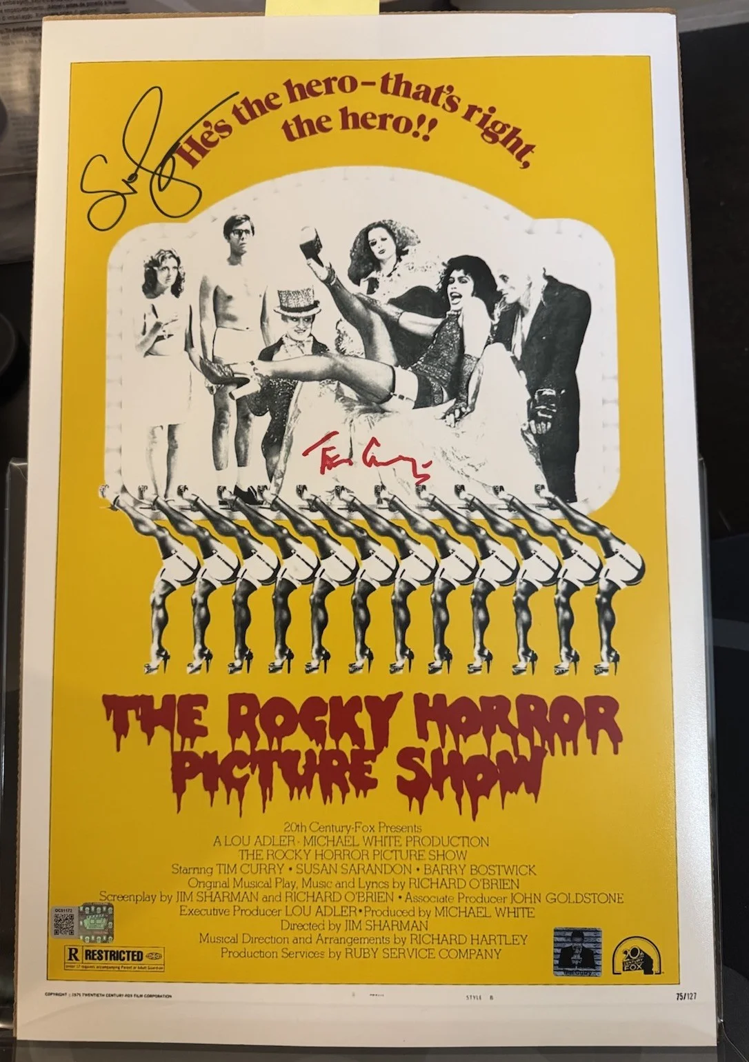 Tim Curry, Susan Sarandon — Tim Curry Susan Sarandon Signed 11x17 Rocky Horror Picture Show OCCM