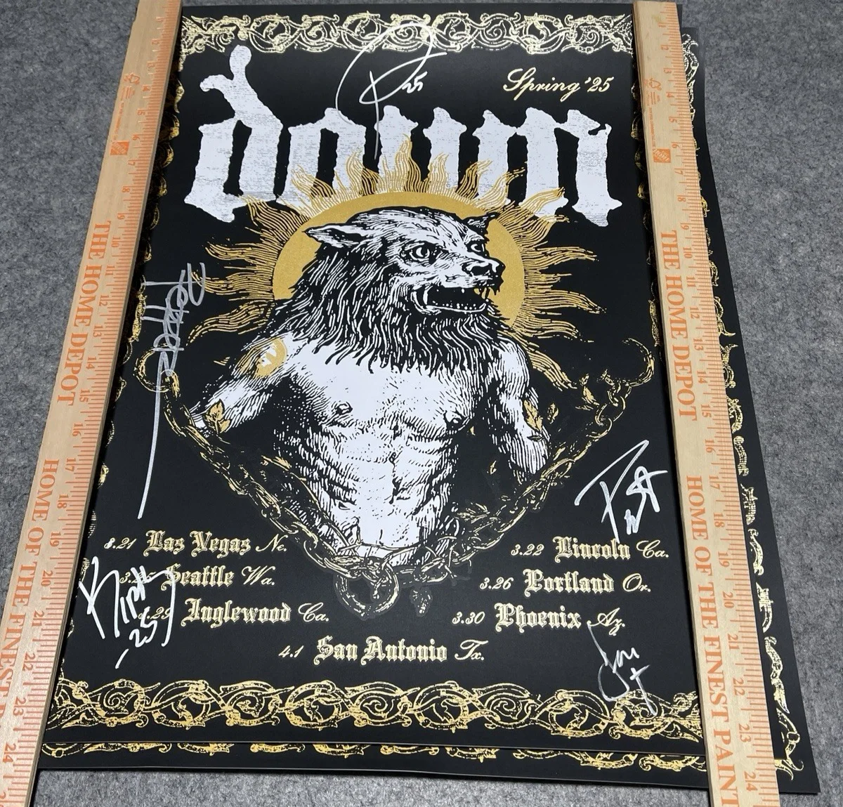 DOWN Poster 18x24 San Antonio TX 4-1 2025 Tour Black Gold Authentic Autographed, image 4