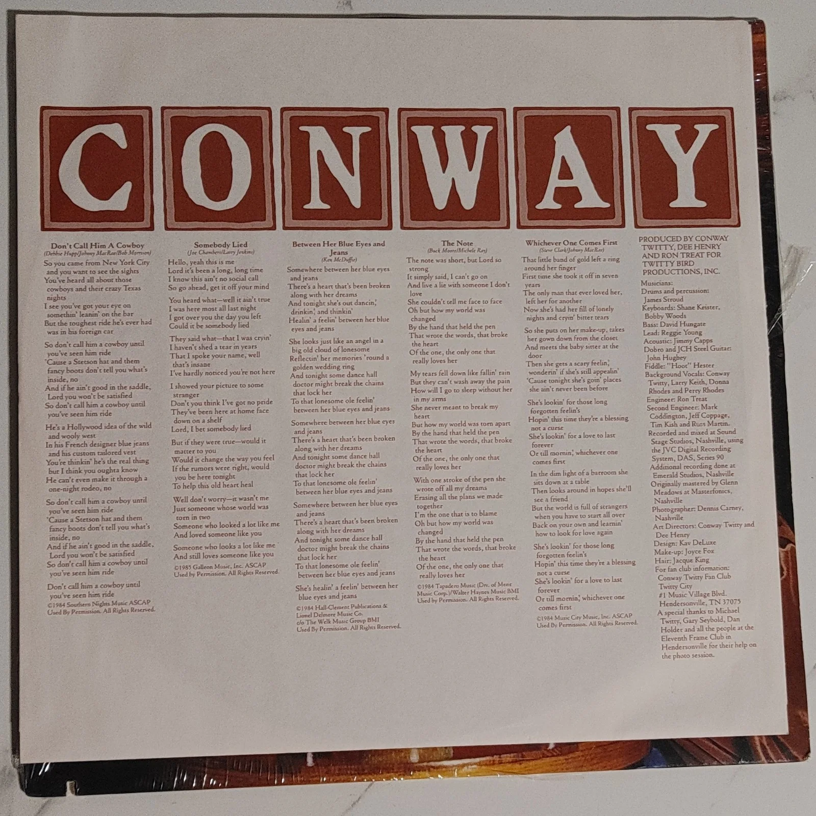Signed Conway Twitty Don't Call Him a Cowboy Original Signed Vinyl Record, image 5