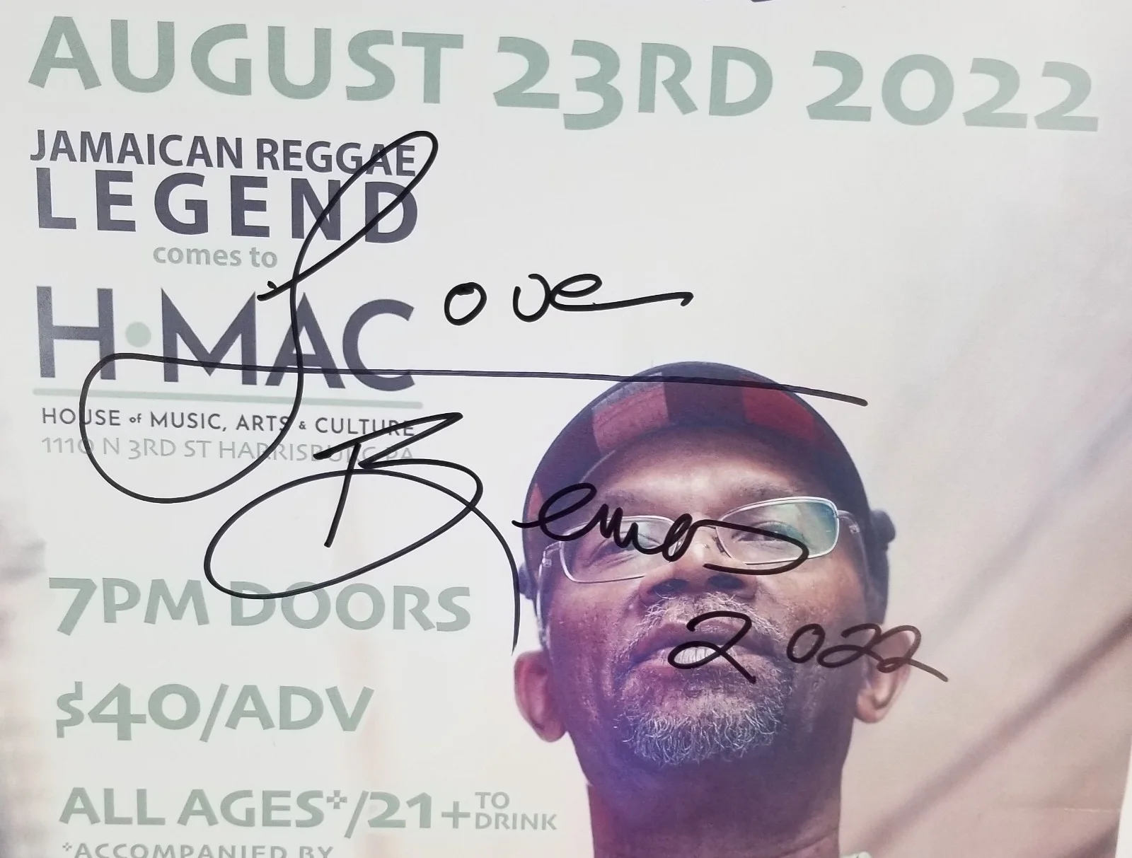 Beres Hammond reggae REAL SIGNED Solid Love 2022 Tour Poster JSA COA Autographed, image 2