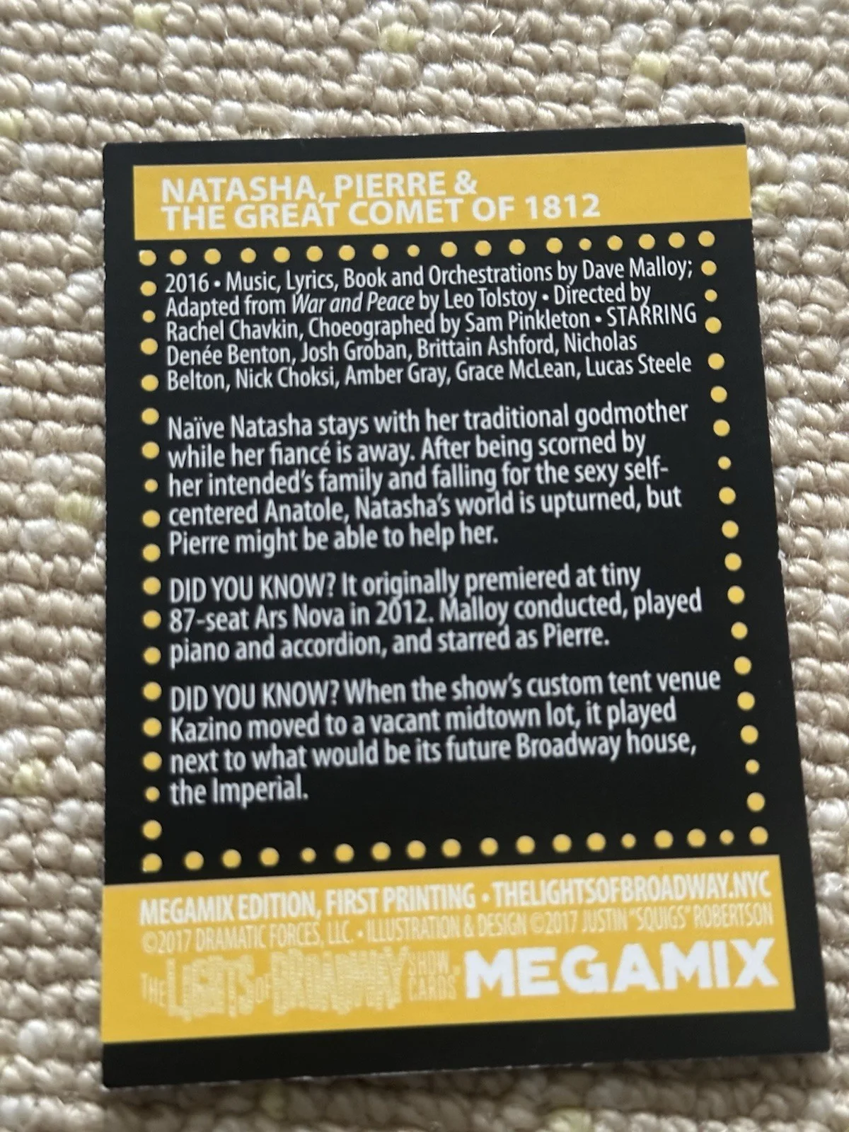 Natasha Pierre and the Great Comet of 1812 Signed Lights Of Broadway Card, изображение 2