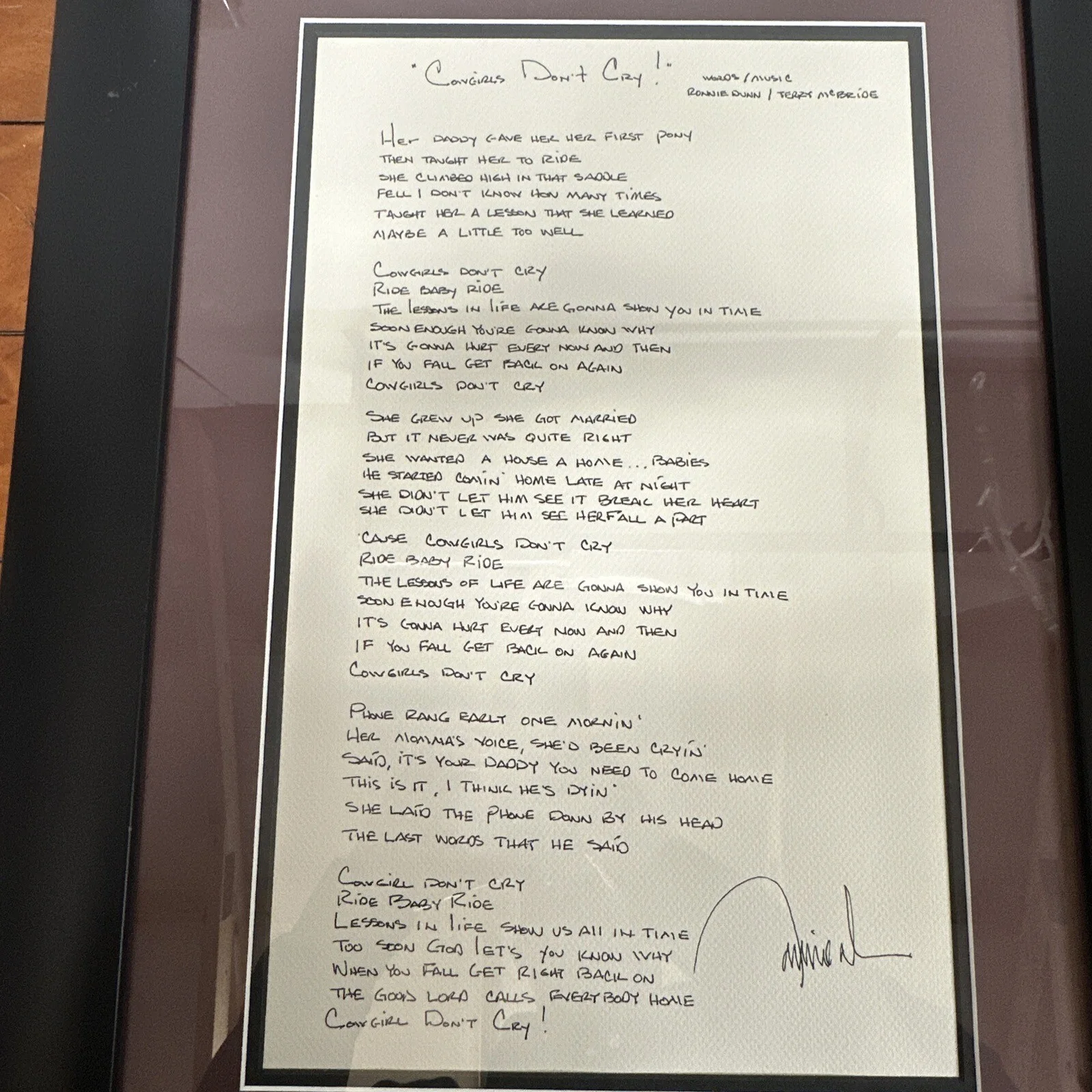 Ronnie DUNN SIGNED AUTOGRAPH Cowgirls Don’t Cry Lyrics Large Piece Of Art, изображение 4