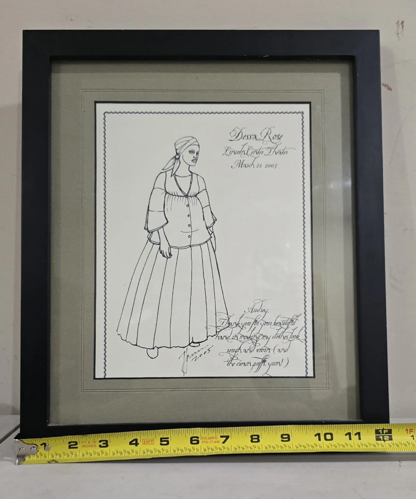 Dessa Rose Feb 2005 Off-Broadway Costume Designer Signed Framed Drawing Rare, изображение 3