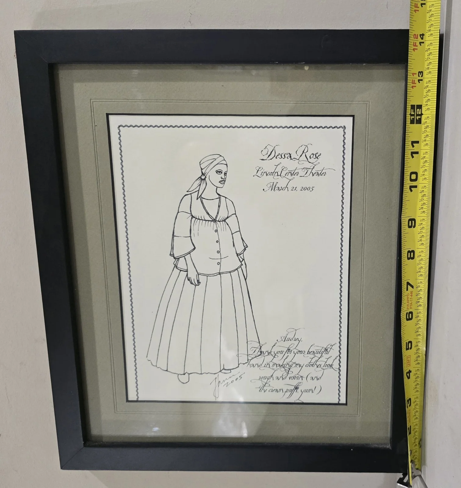 Dessa Rose Feb 2005 Off-Broadway Costume Designer Signed Framed Drawing Rare, изображение 4