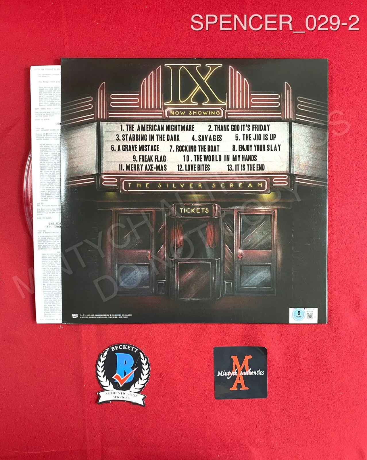 Spencer Charnas — Spencer Charnas Ice Nine Kills signed The Silver Scream Vinyl record Beckett, изображение 2