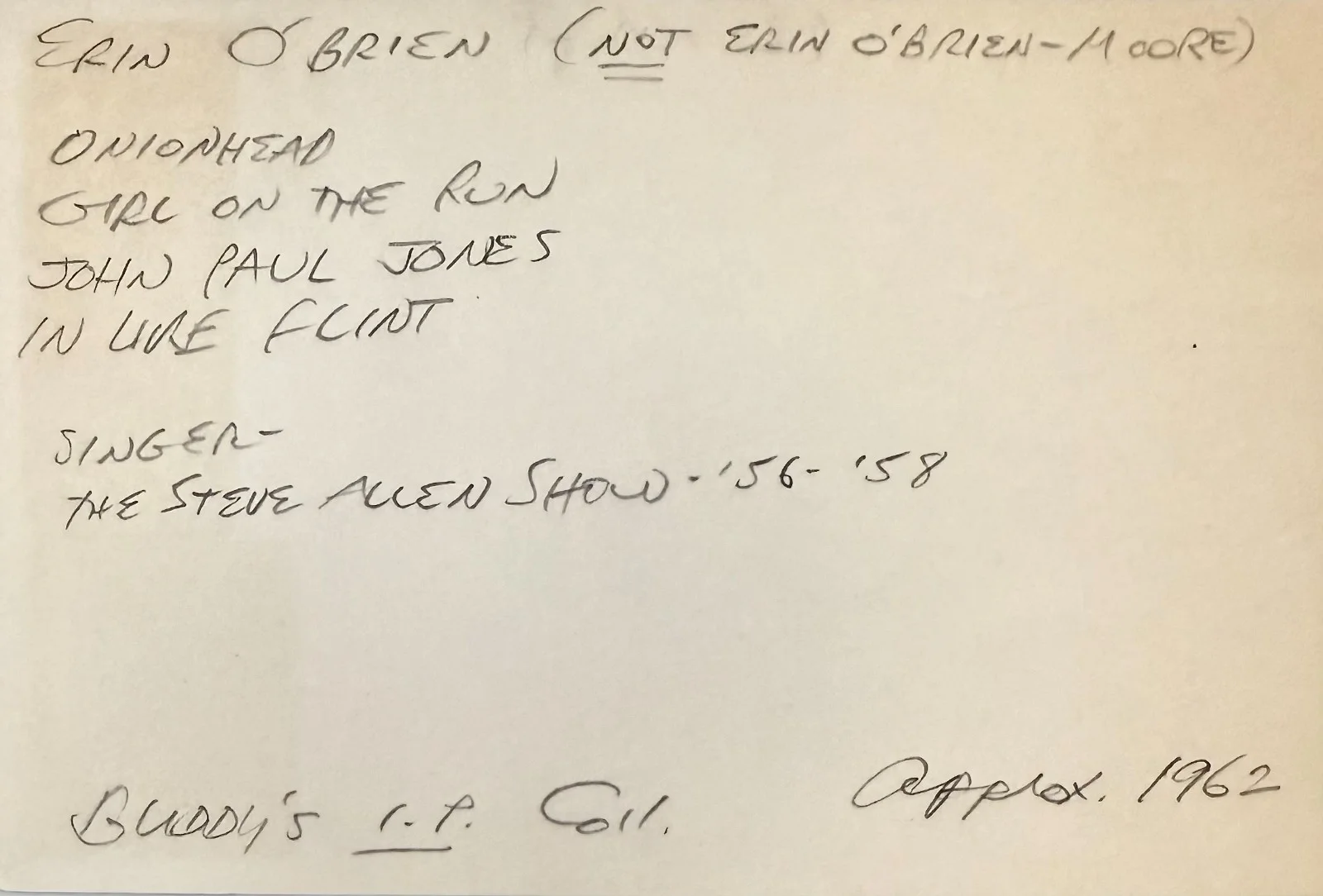 Erin O'Brien — ERIN O'BRIEN Signed Autograph 4"x 6" INDEX CARD 7 Girl on the Run IN LIKE FLINT, изображение 2